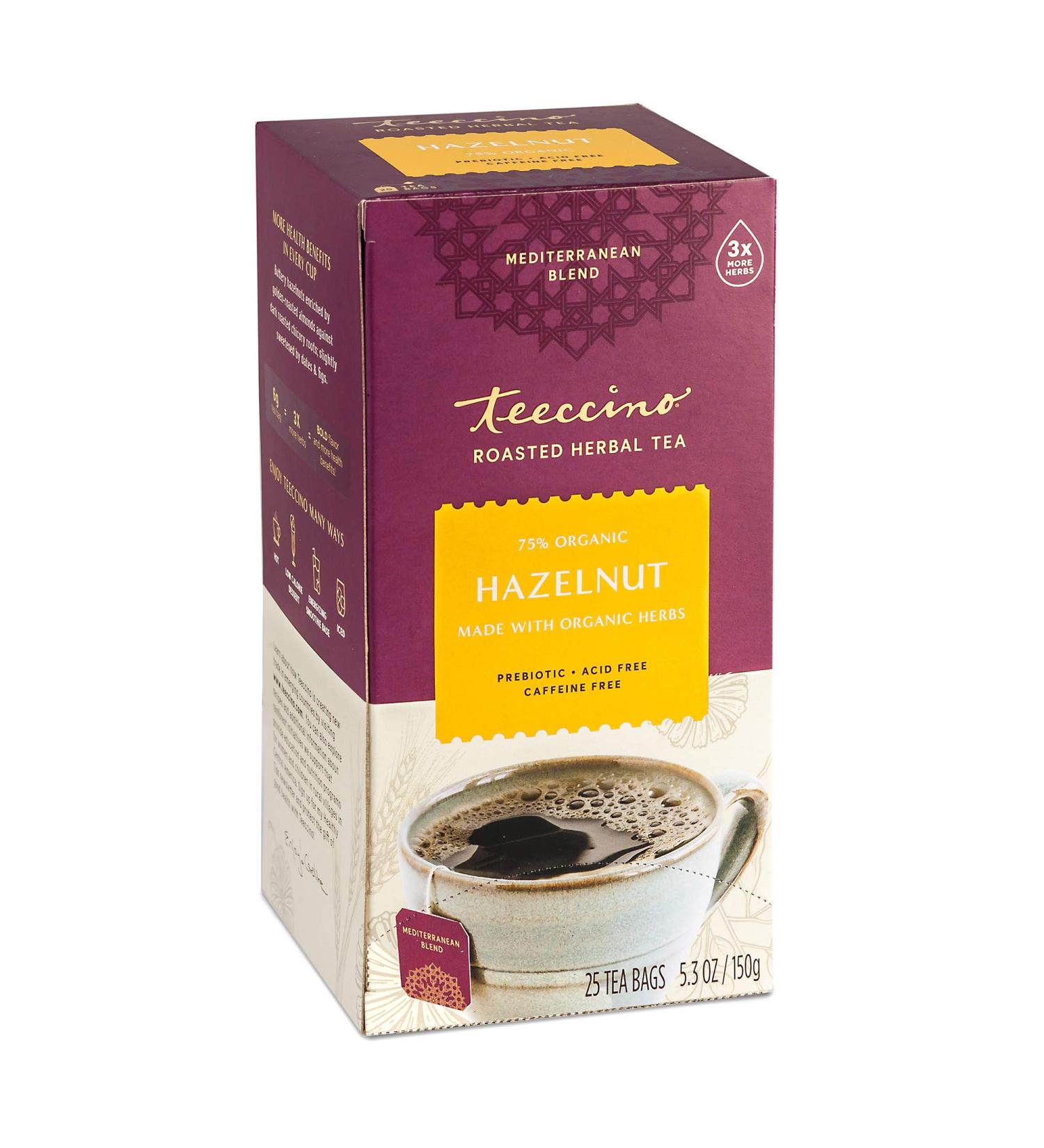 Teeccino Hazelnut Roasted Herbal Tea - Caffeine Free, Medium Roast, 25 Tea Bags | 5.3 oz (150 g) - Buy Online on SooperMarket.com