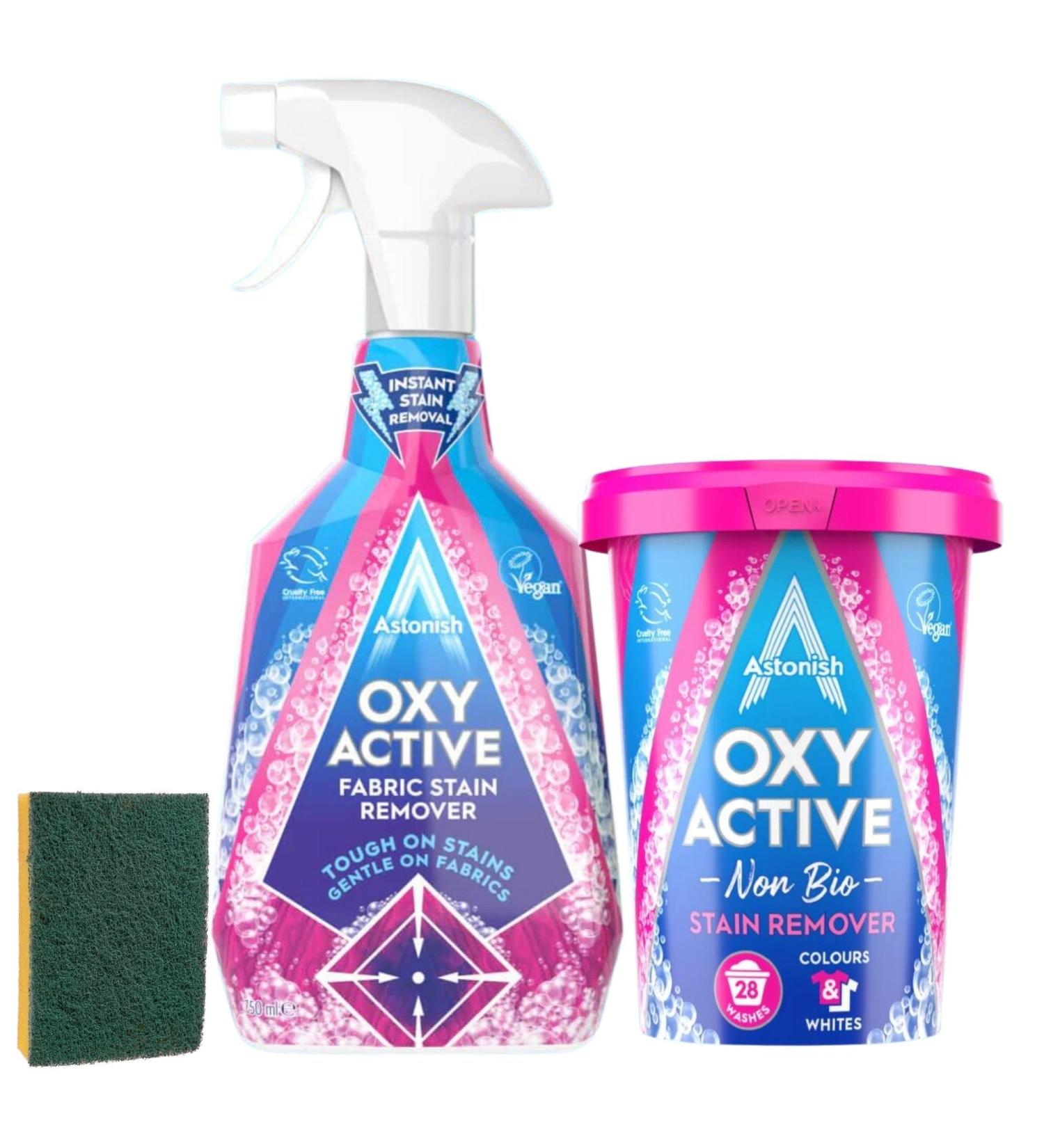 Fabric Stain Remover For Clothes Bundle - Set Includes Astonish Oxy Active Stain Remover Spray (750ml) and Oxy Active Stain Remover Powder (625g) With Sponge. - Buy Online on SooperMarket.com