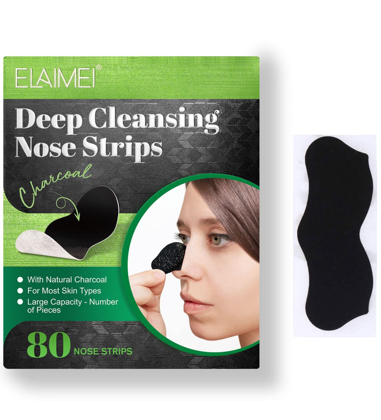 Pore Strips (80pcs) Natural Charcoal Blackhead Strips for All Skin Types - Nose & Face Blackhead Remover - Buy Online on SooperMarket.com