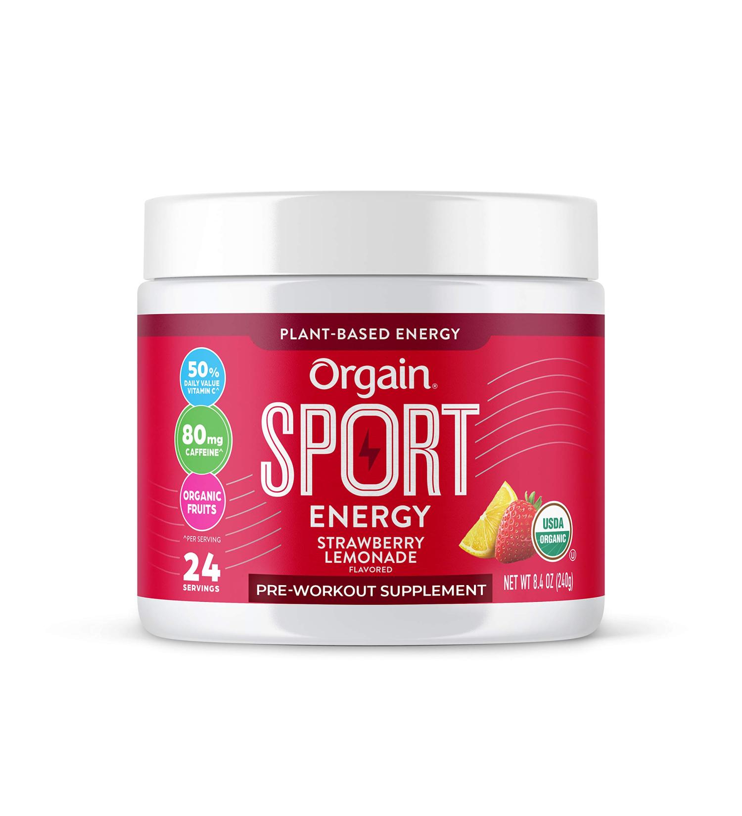 Orgain Strawberry Lemonade Sport Energy Pre-Workout Powder - Made with Green Coffee Beans  Organic Beets  Ginger  and Cordyceps  No Gluten  Dairy or Soy  Non-GMO  Vegan - 8.48 oz Strawberry Lemonade Pre-Workout Powder - Buy Online on SooperMarket.com