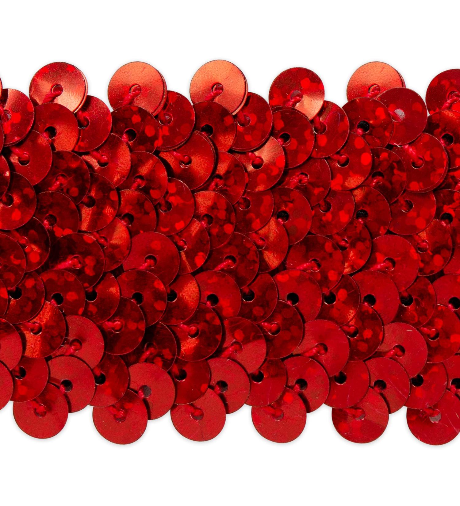 4 Row 1 1/2 Starlight Hologram Red Sequin Trim - By the Yard | Sparkling Trims for DIY Projects - Buy Online on SooperMarket.com