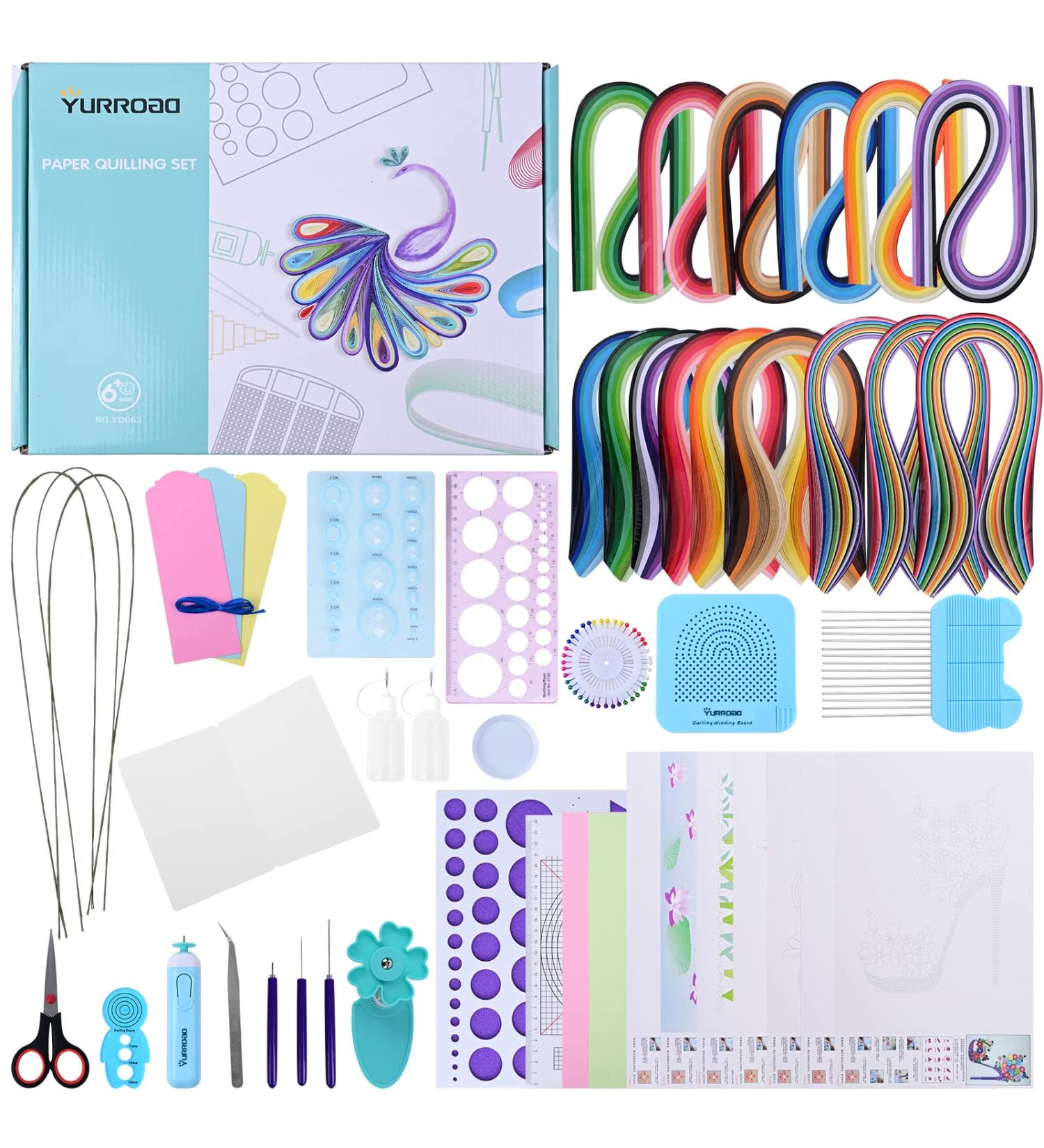 1860-Piece Quilling Kit with Tools and Paper Strips - DIY Quilling Pen, Slotted Tool, Electric Pen, Template Board, Grid Guide, Scissors - Buy Online on SooperMarket.com