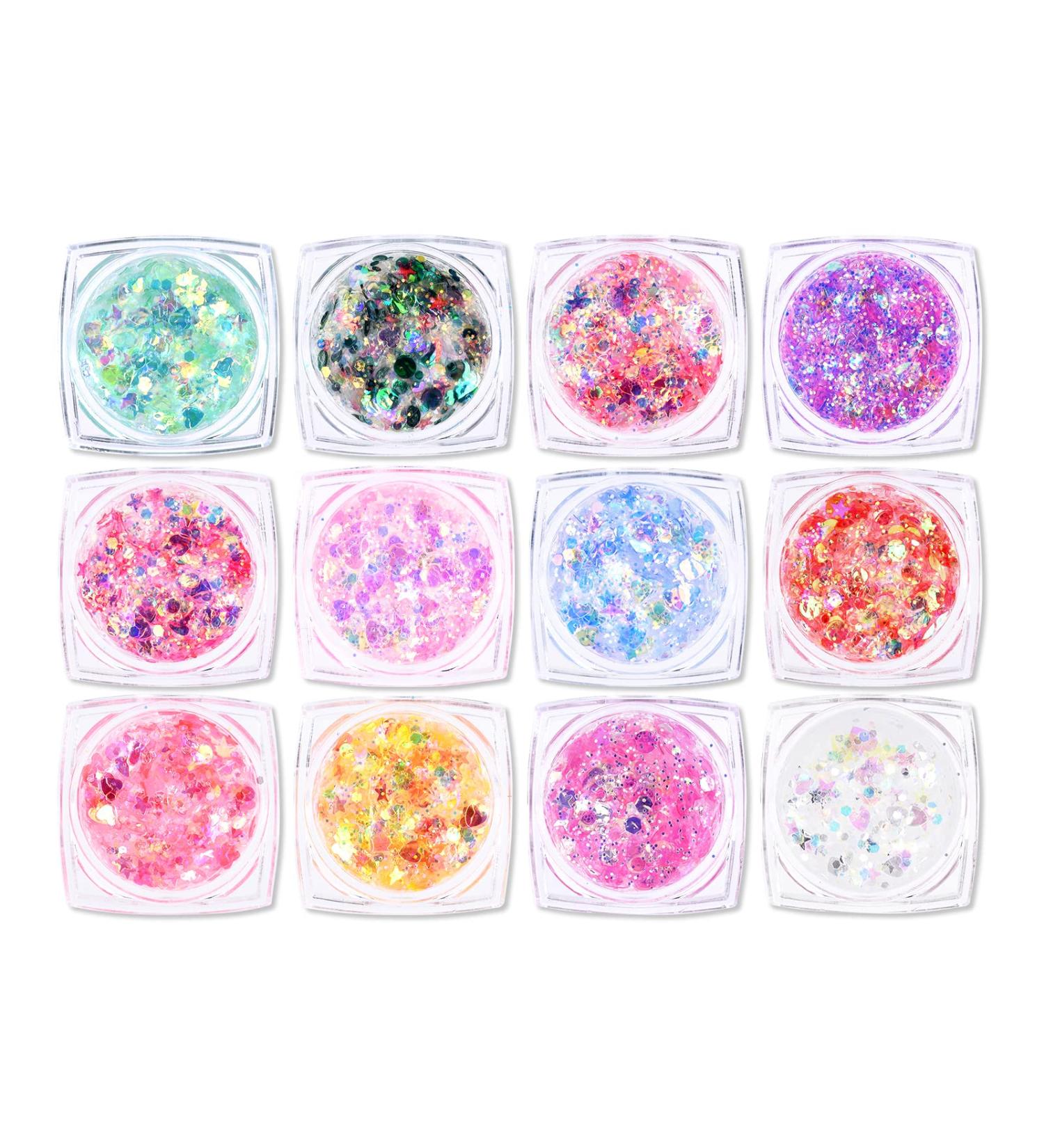 Ownest 12 Colors Holographic Chunky Glitter Gel Set - Christmas Party Makeup for Face, Body, Eyes, Lips, Hair, and Nails - Festive Chunky Glitter Eyeshadow - Mixable Formula, No Glue Needed - Buy Online on SooperMarket.com