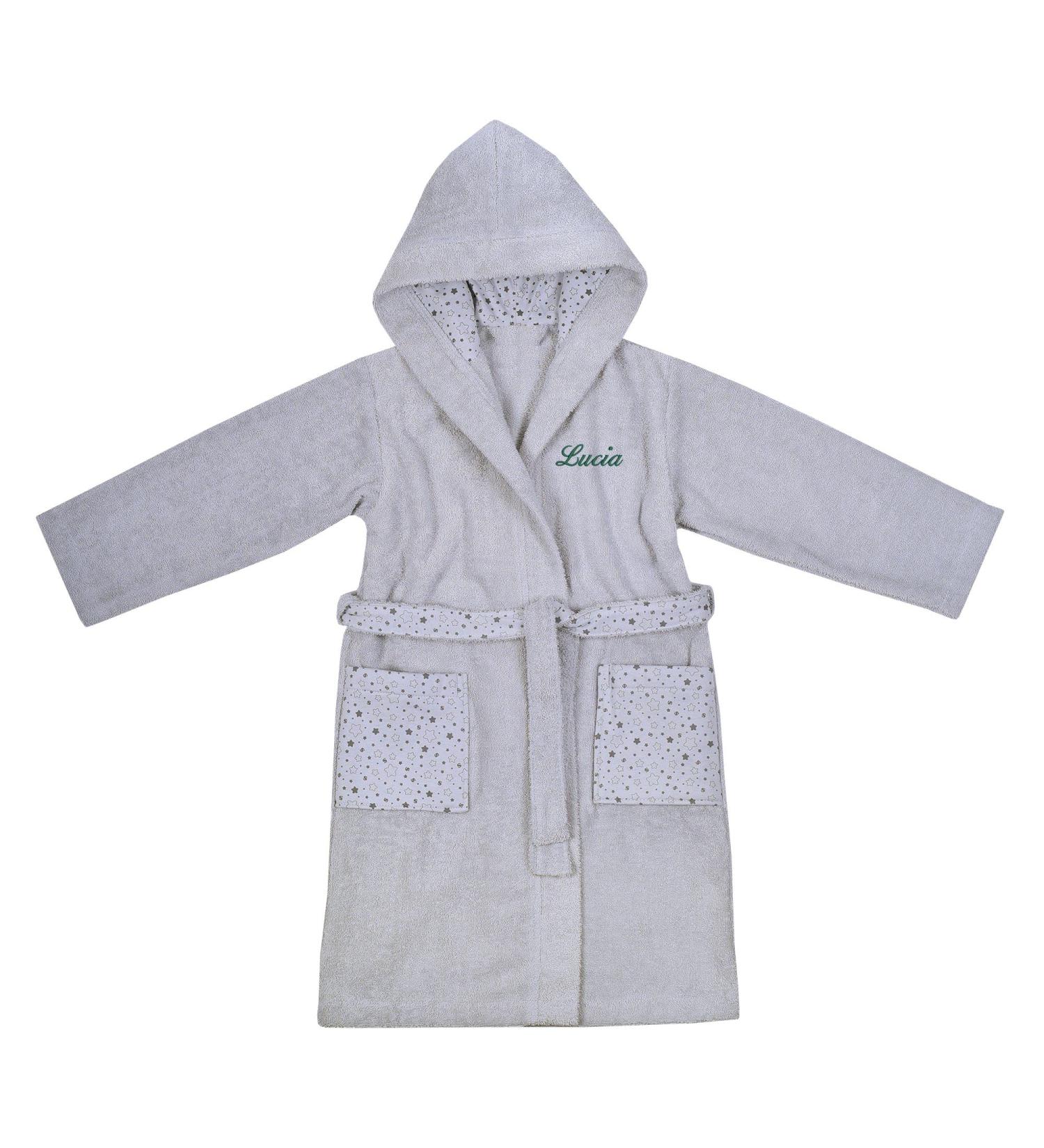 Wolimbo Personalized Children's Bathrobe - 100% Cotton Baby Bathrobe with Embroidered Name & Star Motif (Size 86-92 Light Grey) - Buy Online on SooperMarket.com