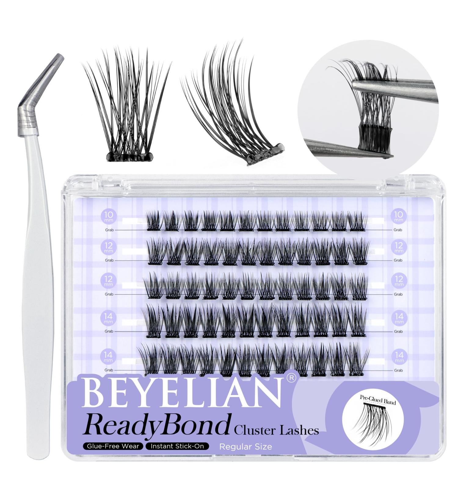BEYELIAN Self Adhesive Lash Clusters - D+ Curl Press-On No Glue DIY Lash Extensions 72 Pcs Reusable 10-16mm - Easy Home Application - Buy Online on SooperMarket.com