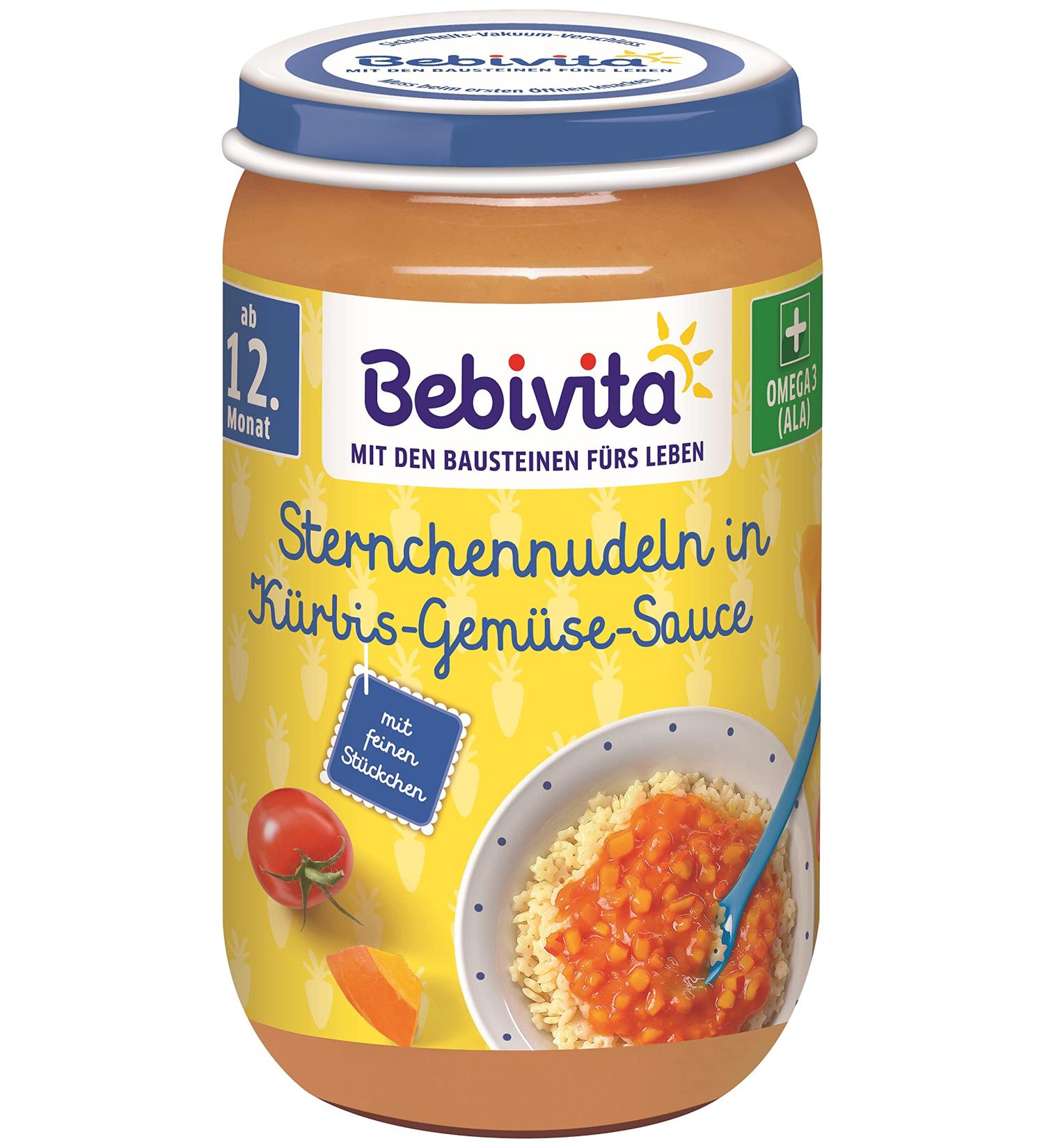 Bebivita menus from 12 months Star-shaped pasta in pumpkin-vegetable sauce