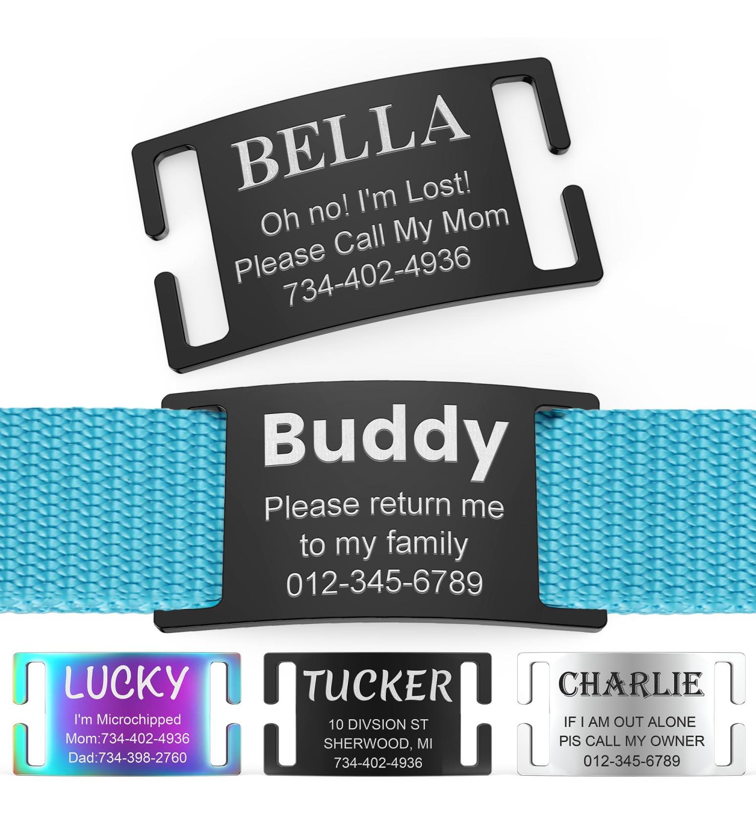Personalized Yhananti Engraved Dog Tag | Custom Stainless Steel Pet ID for Dogs Cats & Puppies | Black 16mm Collar - Buy Online on SooperMarket.com