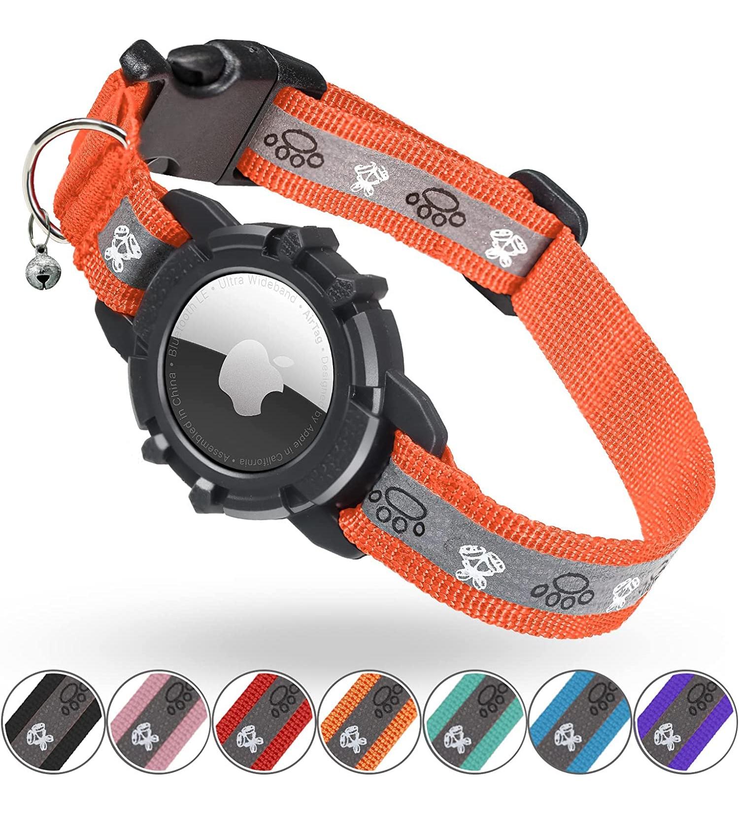 Reflective Airtag Cat Neck Band - Jiarui GPS Collar for Cats & Puppies 9-13 inch - Adjustable with Bell - Orange - Buy Online on SooperMarket.com