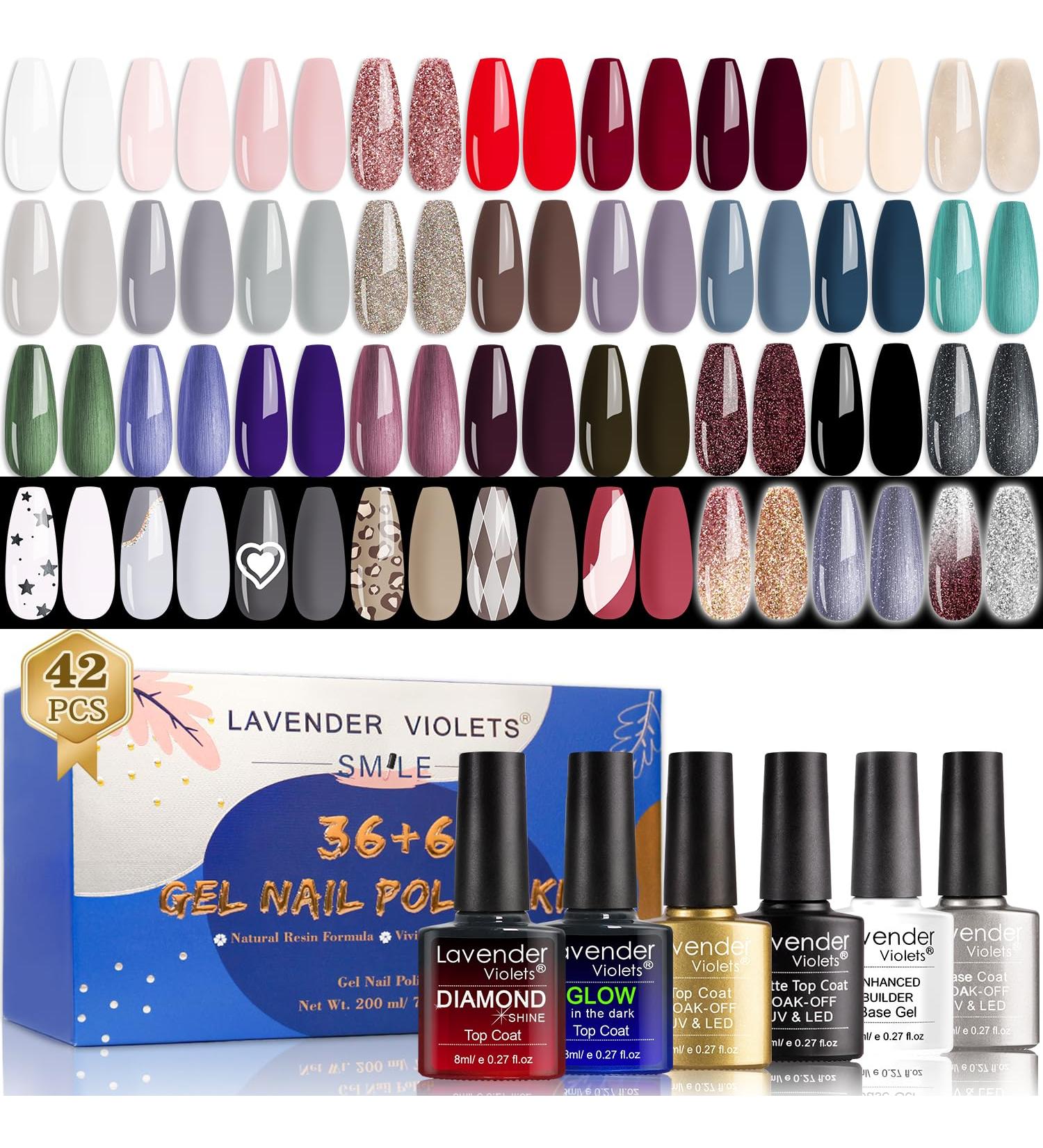 Lavender Violets 42-Piece Gel Nail Polish Set with Top Coats - Fall/Winter UV LED Gel Shades C958 - Buy Online on SooperMarket.com