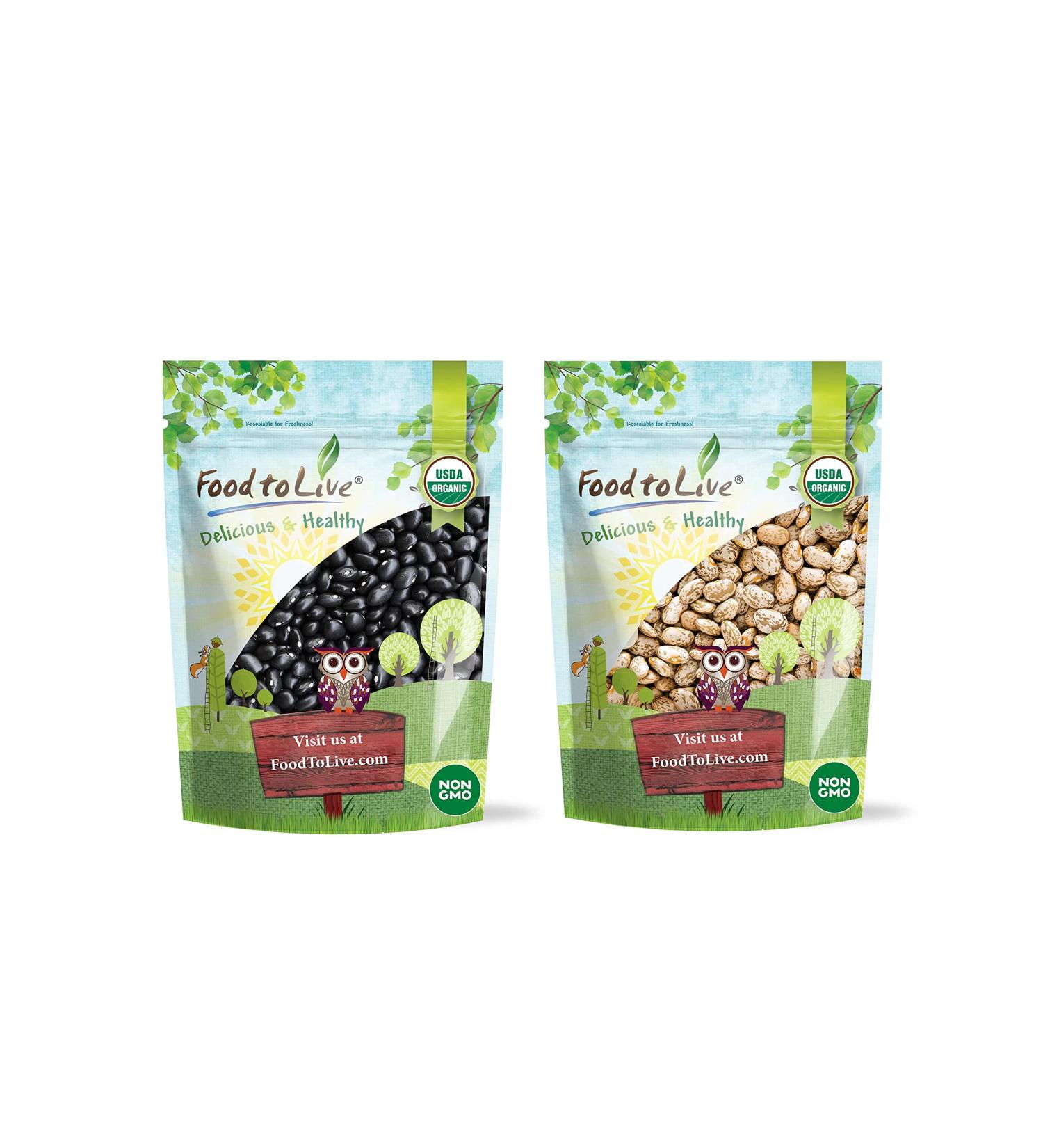 Organic Dry Beans Bundle - 5 LB Black Beans & 5 LB Pinto Beans | Non-GMO, Raw, Vegan, Kosher | Sproutable, Bulk Pack | High in Fiber & Protein | Ideal for Soups, Burritos, Tacos - Buy Online on SooperMarket.com
