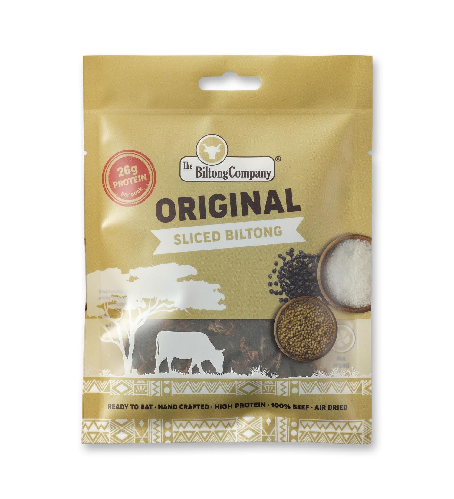 Original Sliced Biltong 1 x 50g (50g) Natural Beef Biltong by The Biltong Company High in Protein & Keto Diet-Approved Lean Biltong Spiced Meat Snack Like Jerky - Buy Online on SooperMarket.com