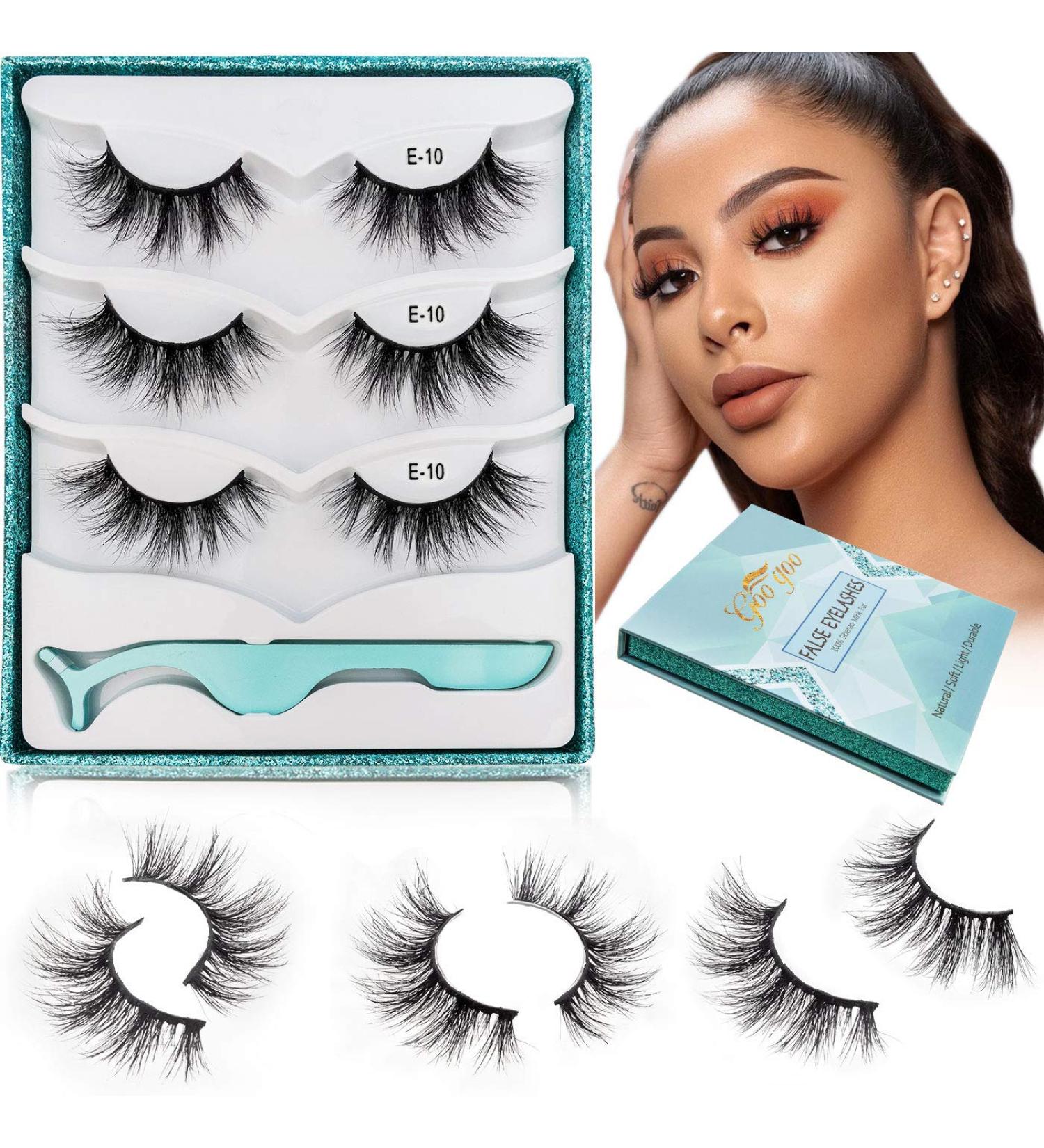 Goo Goo 16mm Siberian 3D Mink Eyelashes 3 Pairs Set - Handmade Crossed Cluster Daily Style - Buy Online on SooperMarket.com