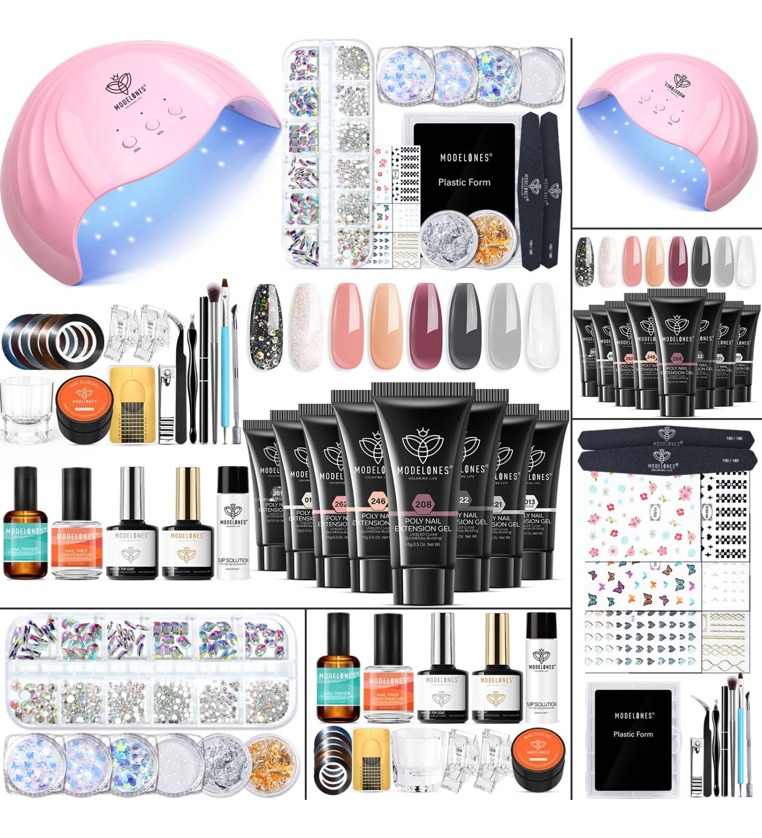 Modelones Poly Nail Gel Kit 8 Colors with 48W LED Nail Lamp - Professional Manicure Kit for Valentine's Day - Buy Online on SooperMarket.com