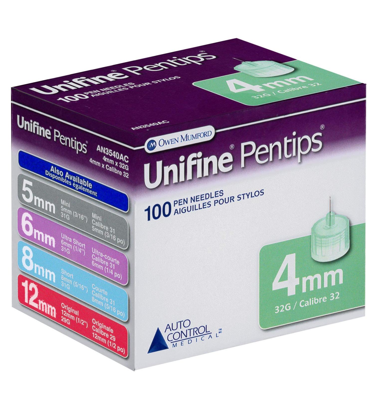 Unifine Pentips latex free pen needle 4mm 32G Electropolished and treated with advanced silicone Universal Fit