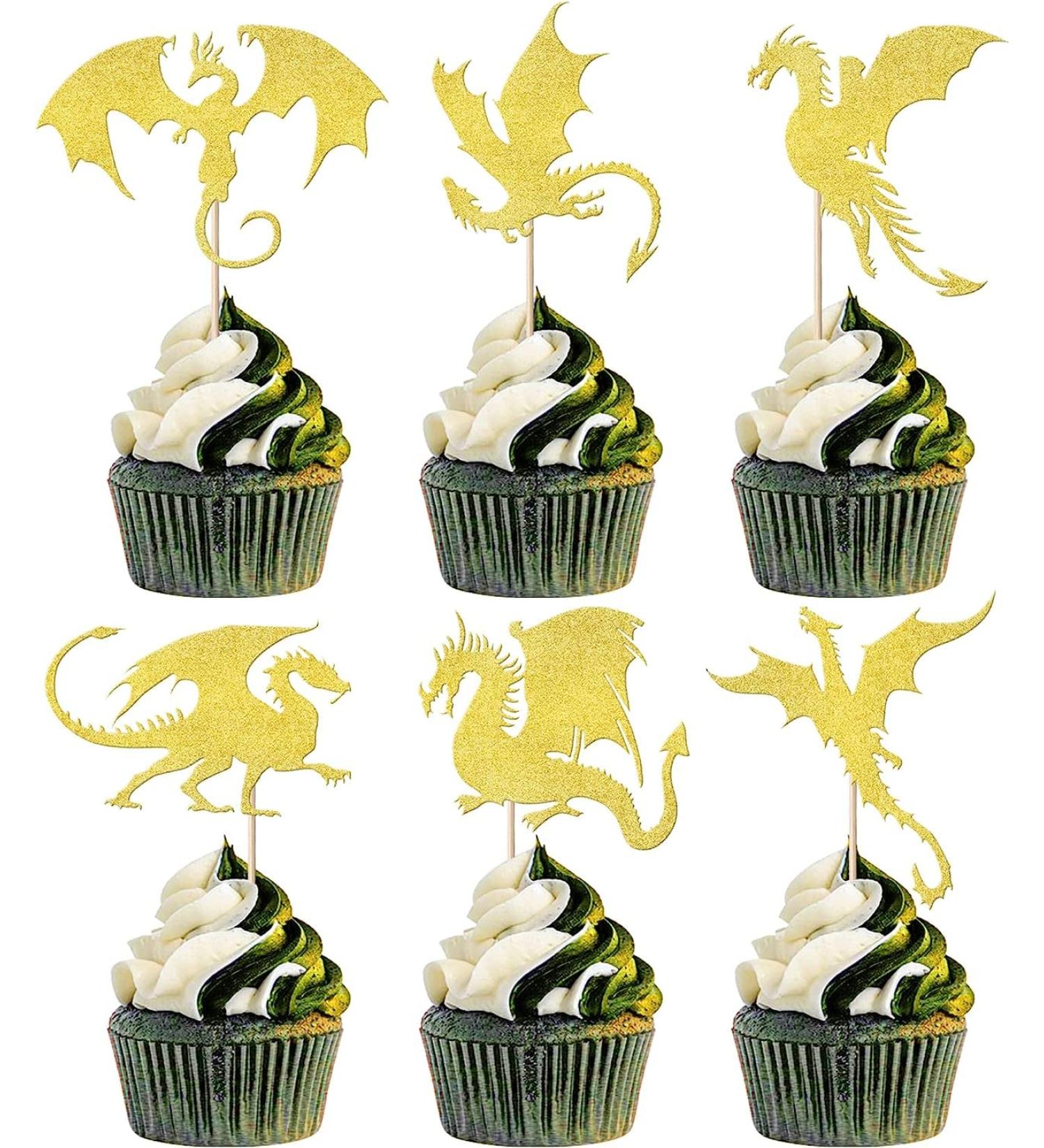 24-Piece Kite Tortendeco Glitter Fantasy Cake Topper Set | Flying Kite Theme Birthday & Baby Shower Decorations | Gold Pattern & Dragons - Buy Online on SooperMarket.com
