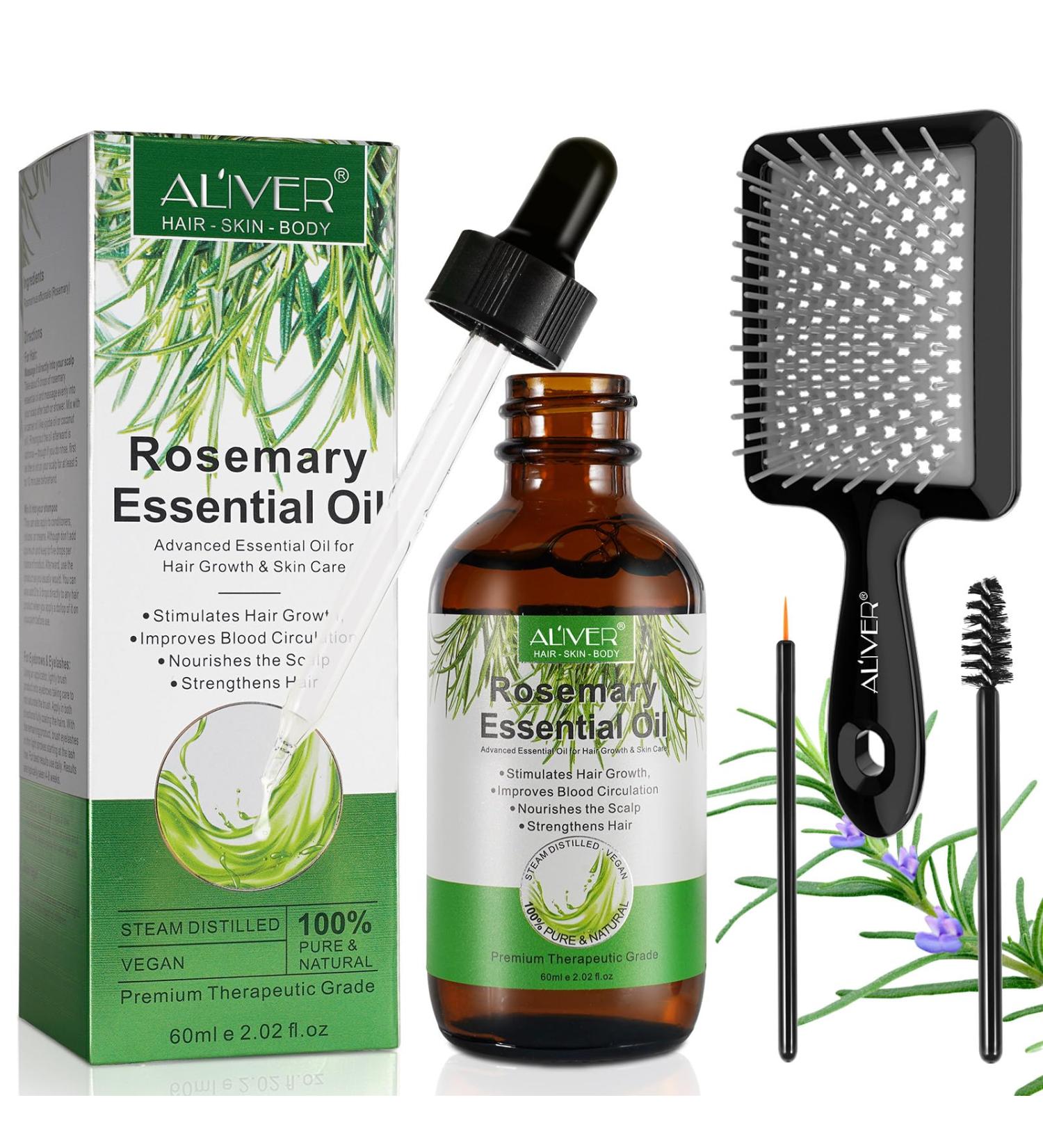 Rosemary Essential Oil for Hair Growth | 100% Organic with Scalp Massager - Nourishes & Stimulates Hair - Buy Online on SooperMarket.com