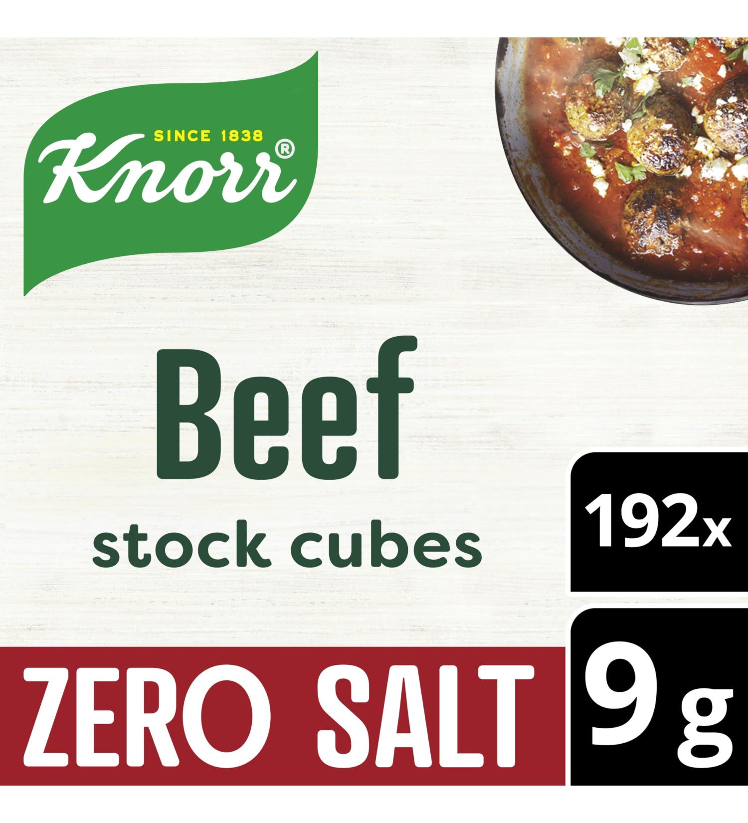 Knorr Zero Salt Beef Stock Cubes lactose- and gluten-free for delicious zero-salt beef dishes 192x 9 g - Buy Online on SooperMarket.com