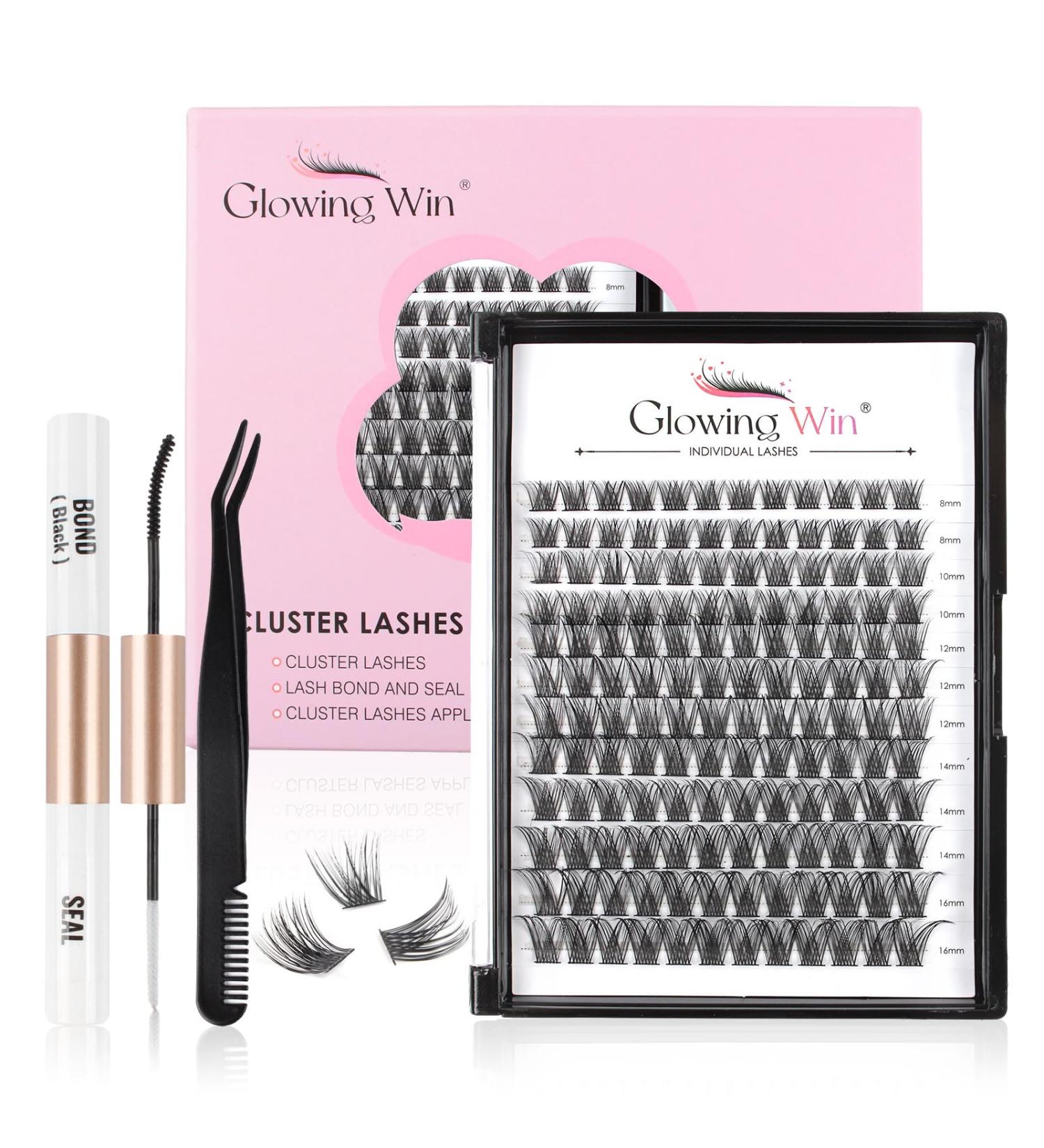 Glowing Win DIY Cluster Eyelash Extensions Set - 144 PCs Natural Individual Lashes 8-16mm with Bond Sea and Tweezers - Buy Online on SooperMarket.com