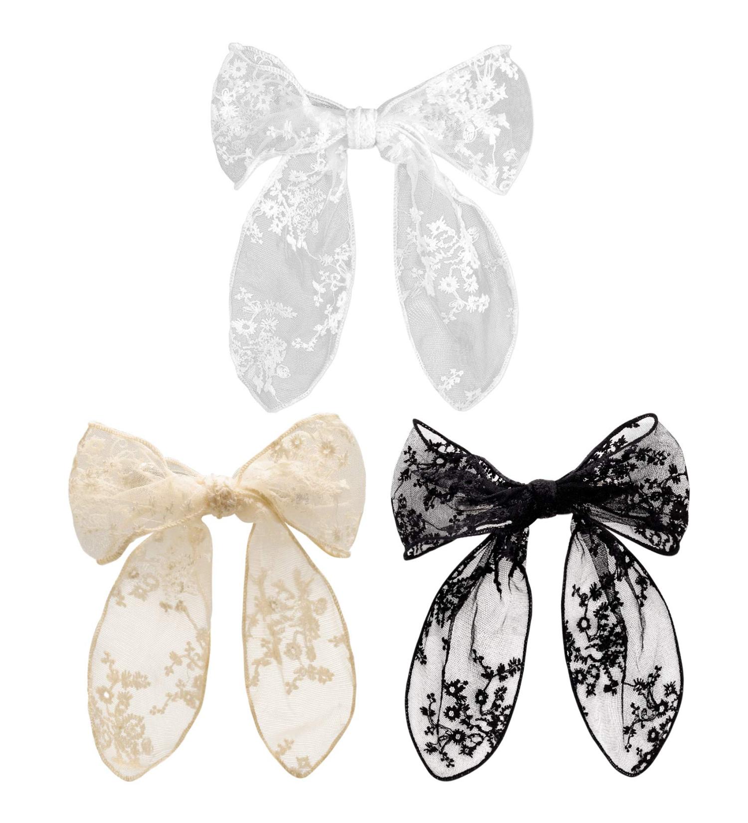 PAGOW 3PCS Lace Bow Hair Clips Set - Korean-Style Flower Barrettes for Women and Girls (White, Black, Beige) - Buy Online on SooperMarket.com