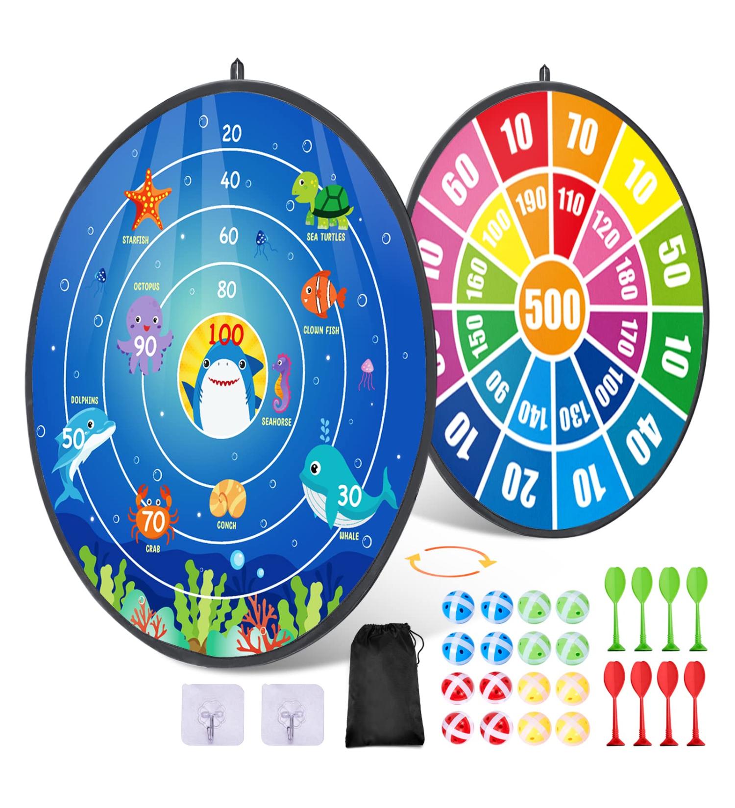 Kids Dart Board Game Set - Large Double Sided 28 with 16 Sticky Balls and 8 Darts | Indoor/Outdoor Party Game Toys | Birthday Gifts for Boys Girls 3-12 Years Blue - Buy Online on SooperMarket.com