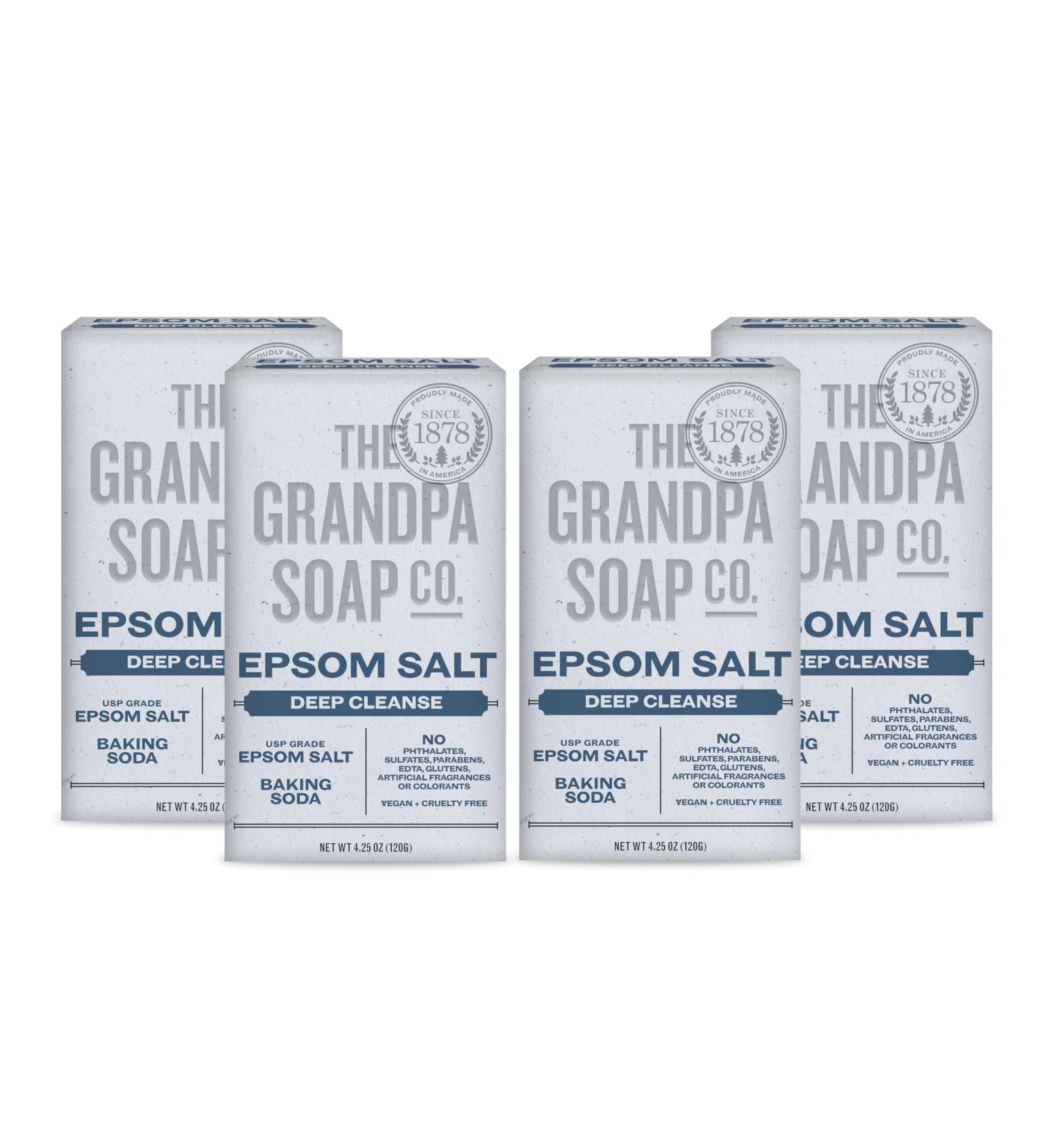 Grandpa Soap Epsom Salt Bar Soap - Deep Cleansing Vegan Soap for Face & Body 4.25 Oz (4 Pack) - Removes Dirt Grease & Grime - Buy Online on SooperMarket.com