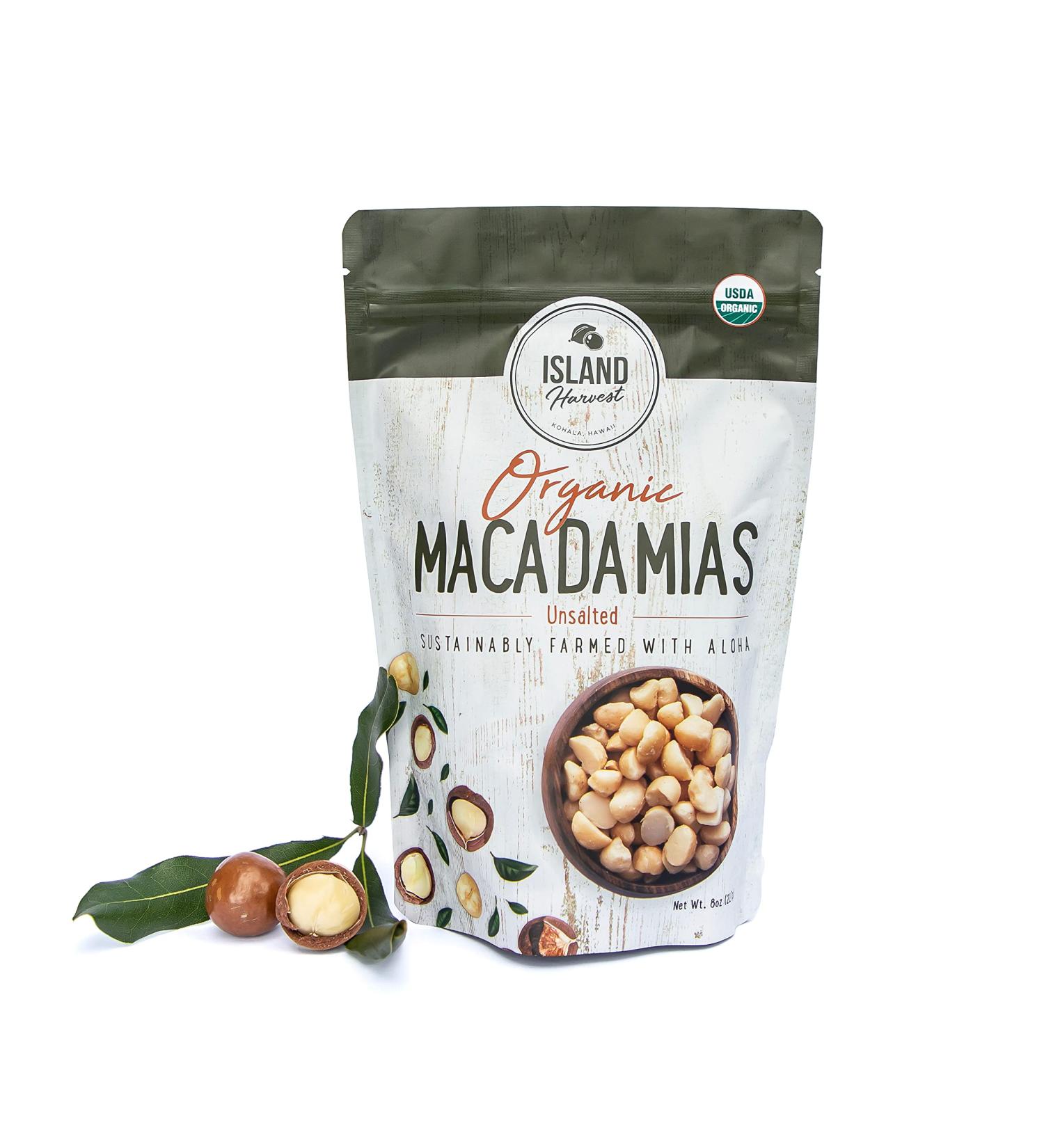 Island Harvest Organic Macadamia Nuts - 100% Hawaiian Keto Friendly, Non-GMO, Unsalted, Dry Roasted Nuts - High Fiber Snack (8 oz) - Buy Online on SooperMarket.com