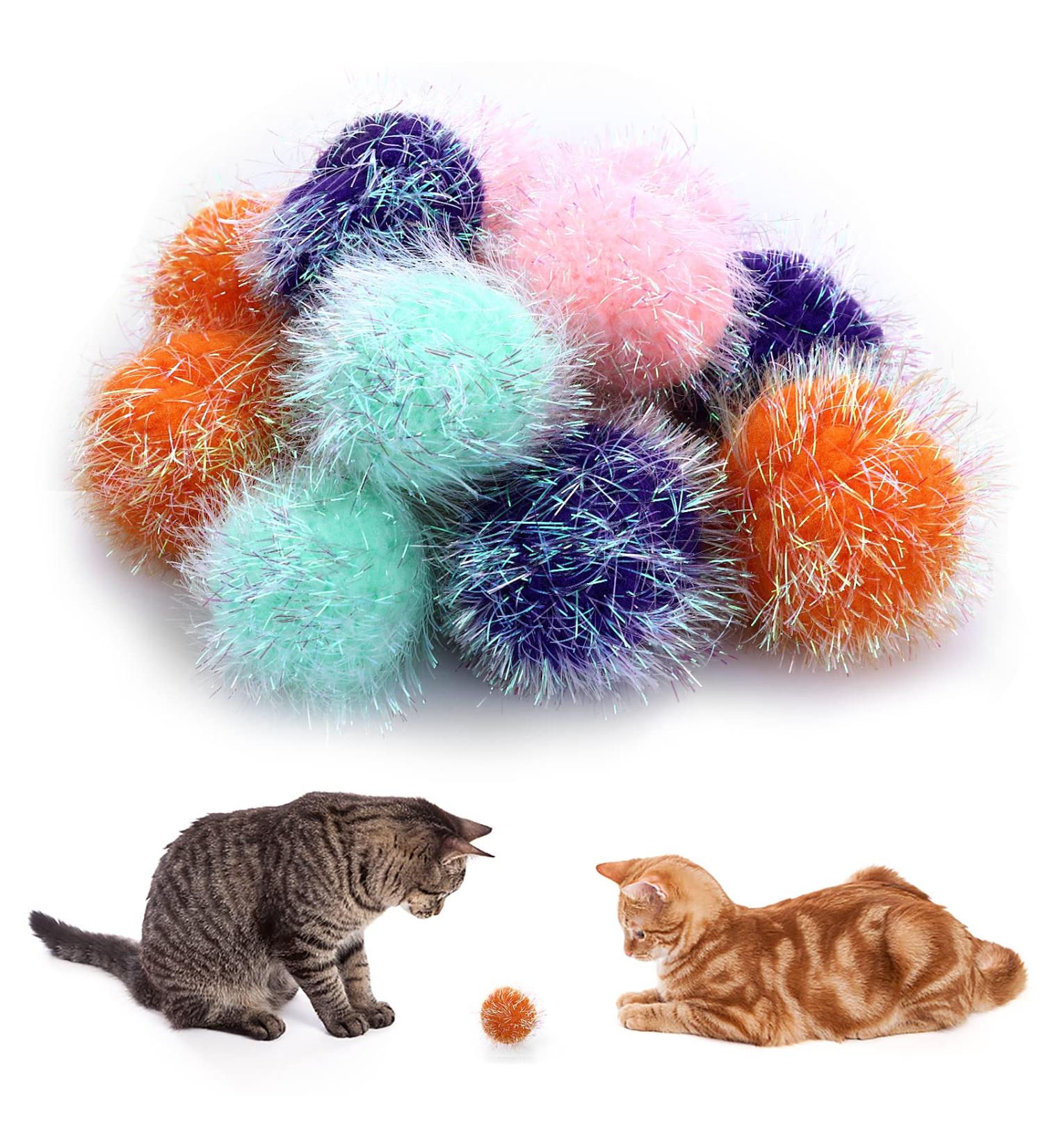 Cobee Large Cat Sparkle Ball Toys 12 Pieces 2 Inch Cat Pom poms Ball Furry Cat Toy Balls Kitten Pompom Ball Interactive Play Toy for Indoor Cat Kitten - Buy Online on SooperMarket.com