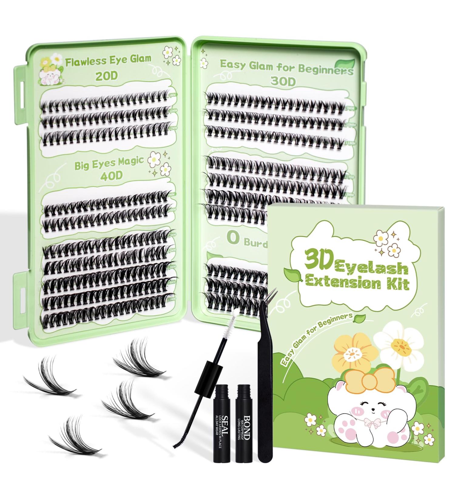 DIY Lash Cluster Kit - 400 Pcs D Curl 3D Eyelashes Lightweight Reusable Wispy Extensions Easy Home Application (30D & 40D) - International Shipping Available - Buy Online on SooperMarket.com