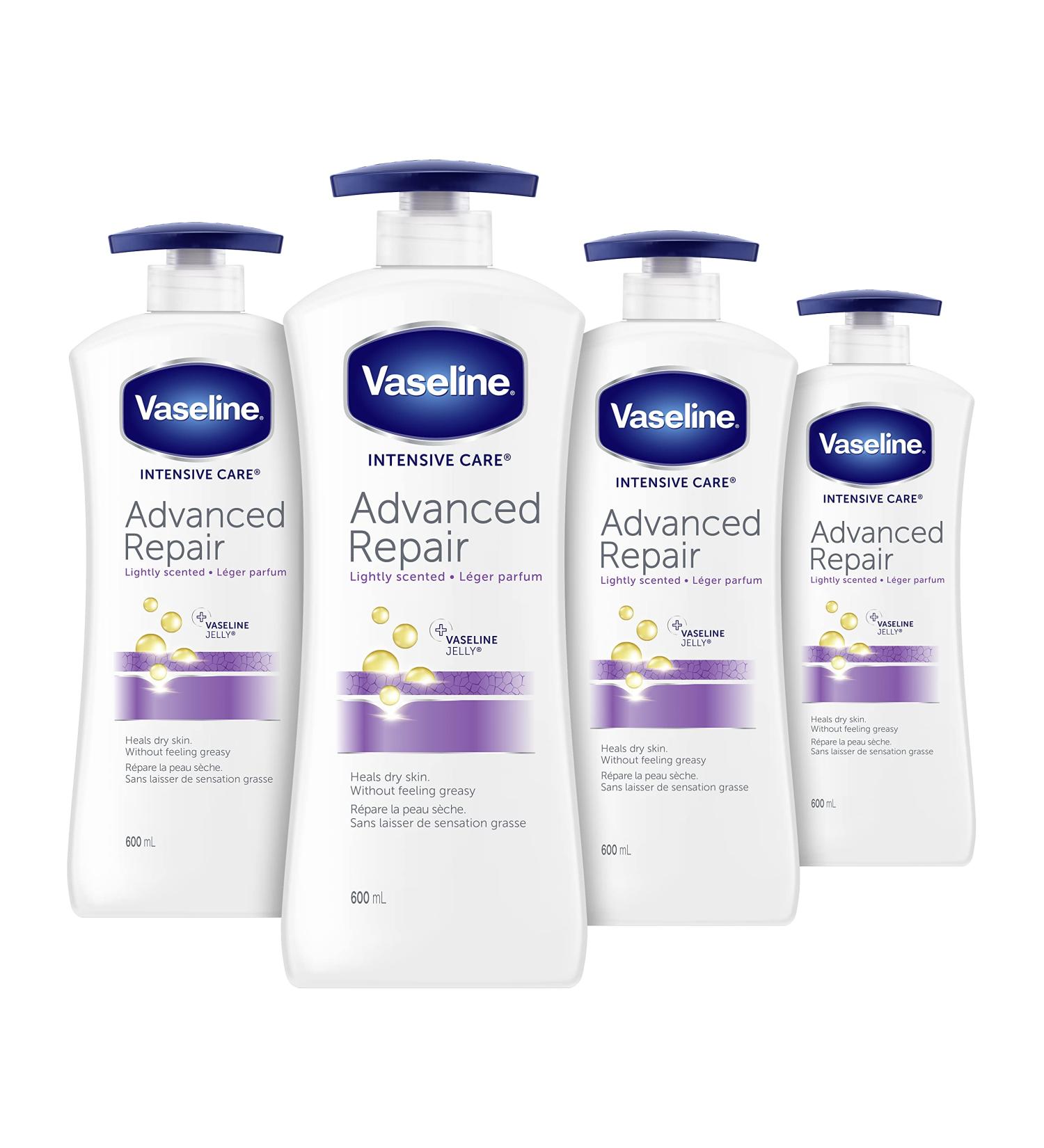 Vaseline Intensive Care Body Lotion deep moisturizer for dry skin Advanced Repair lightly scented with micro-droplets of Vaseline Jelly 600 ml 4 pack Unscented 600 ml (Pack of 4) - Buy Online on SooperMarket.com