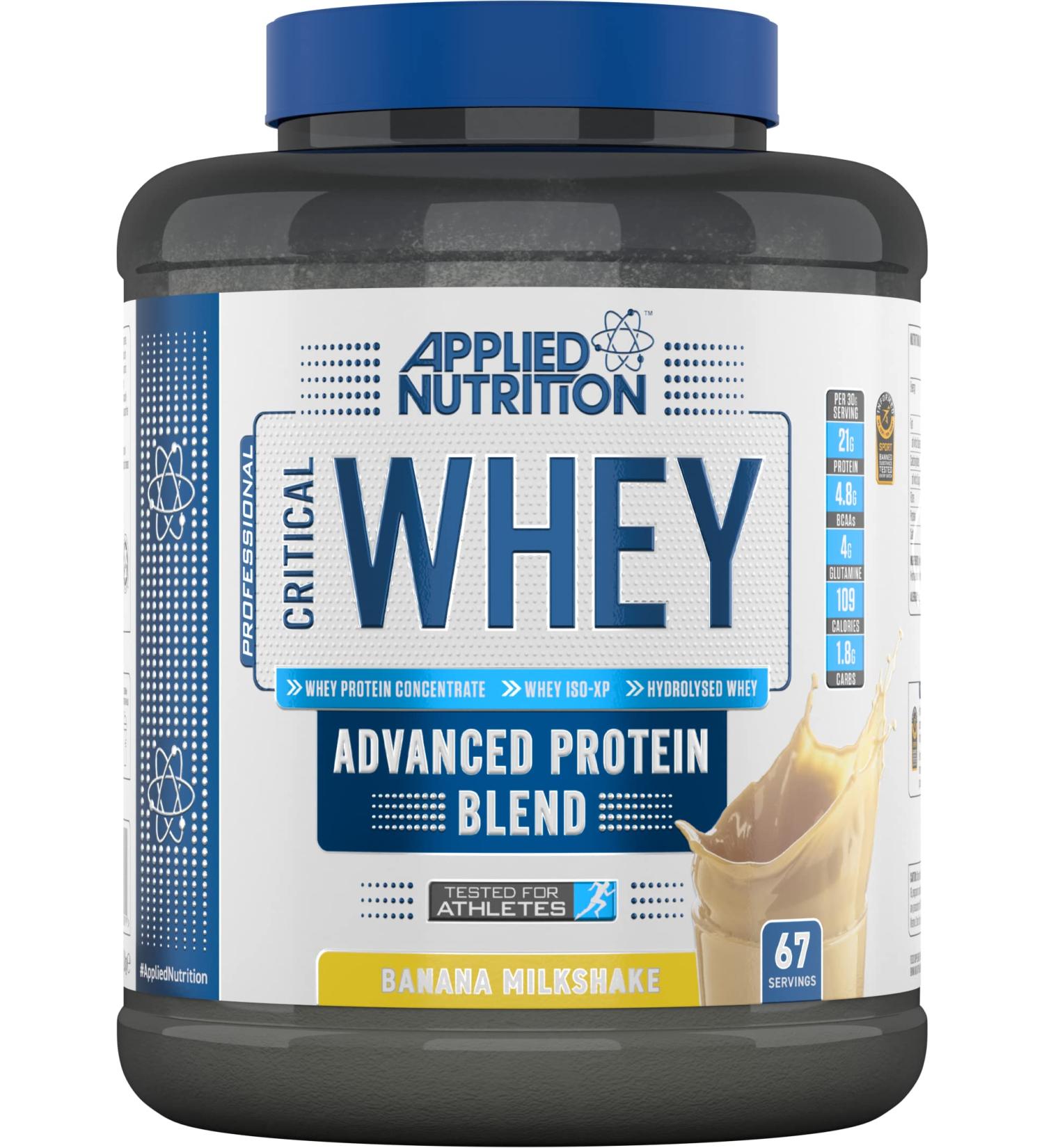 Applied Nutrition Critical Whey Protein Powder 2kg - Banana Milkshake Flavor | High Protein Muscle Building Supplement with BCAAs & Glutamine - 67 Servings - Buy Online on SooperMarket.com