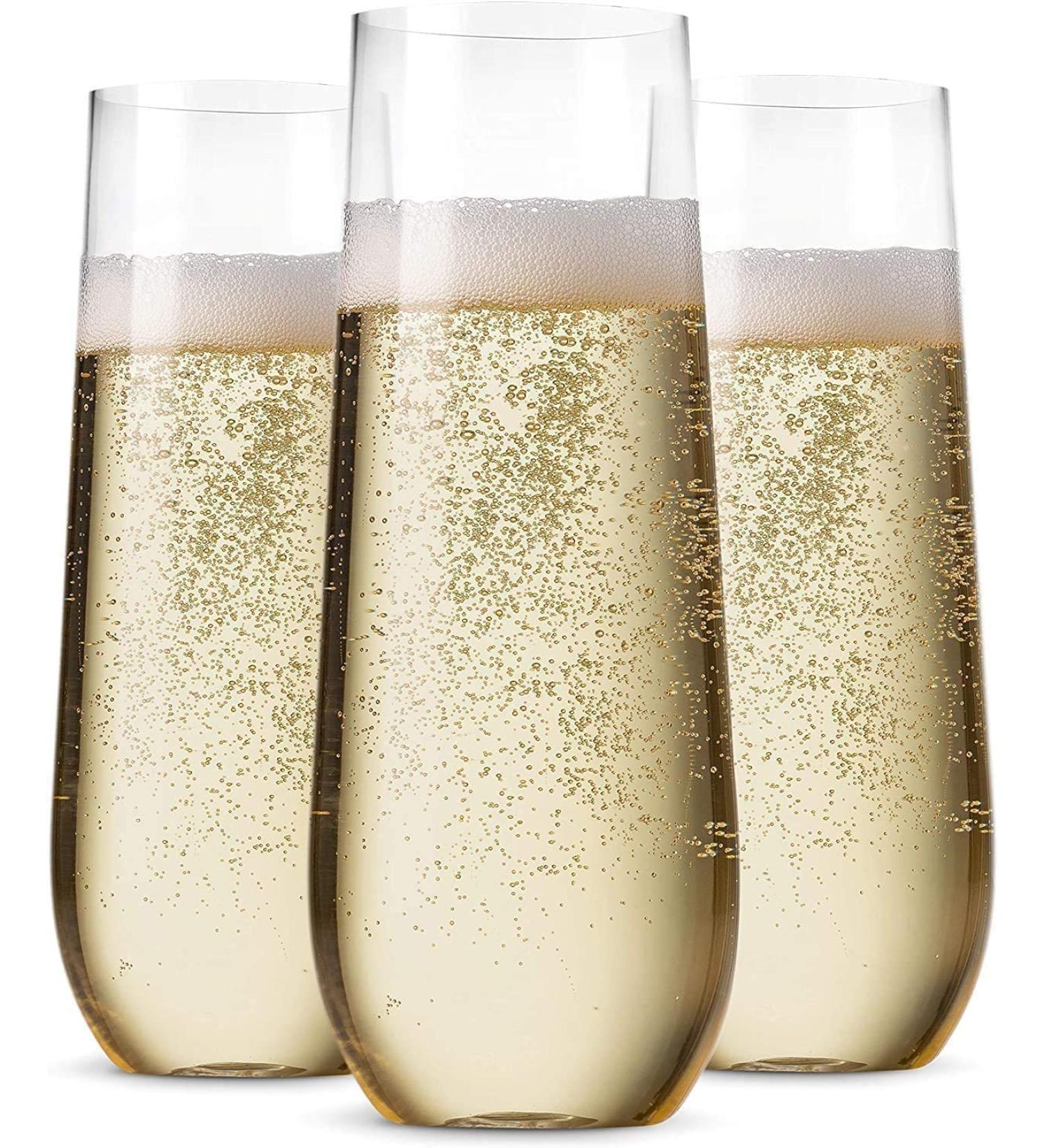 36 Pack Stemless Plastic Champagne Flutes - 9 Oz Clear Toasting Glasses | Shatterproof, Recyclable, BPA-Free - Munfix - Buy Online on SooperMarket.com