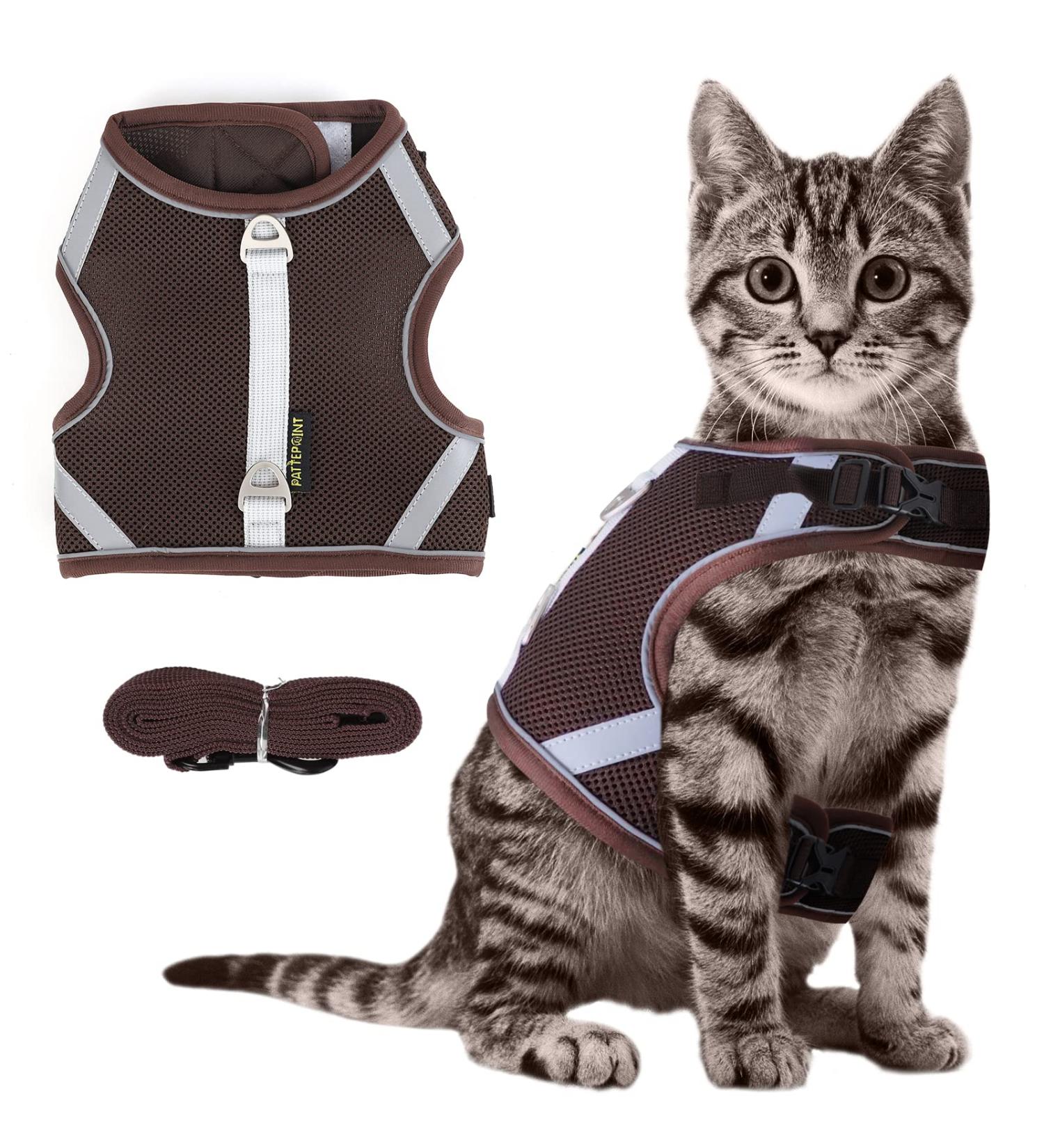 Escape-Proof Cat Harness & Leash Set - Adjustable Reflective Breathable Design for Large Cats (L Brown) - 150cm Cat Leash - Buy Online on SooperMarket.com