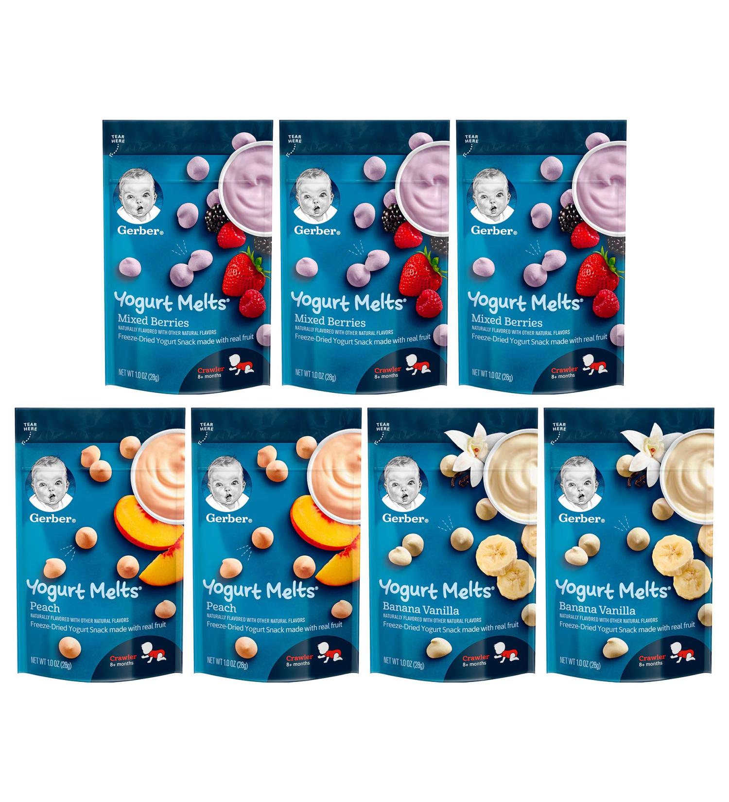 Gerber Yogurt Melts Variety Pack - Mixed Berry, Peach, Banana Vanilla - 1oz (Pack of 7) - Buy Online on SooperMarket.com