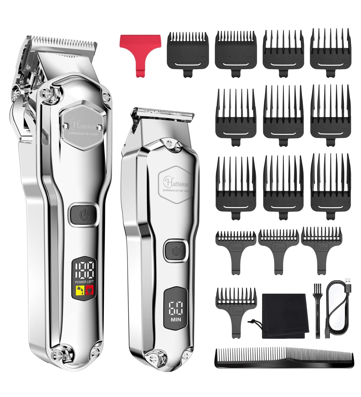 Hatteker Hair Clipper & Trimmer Set - Professional Cordless Barber Kit for Men, Waterproof, USB Rechargeable - Silver - Buy Online on SooperMarket.com