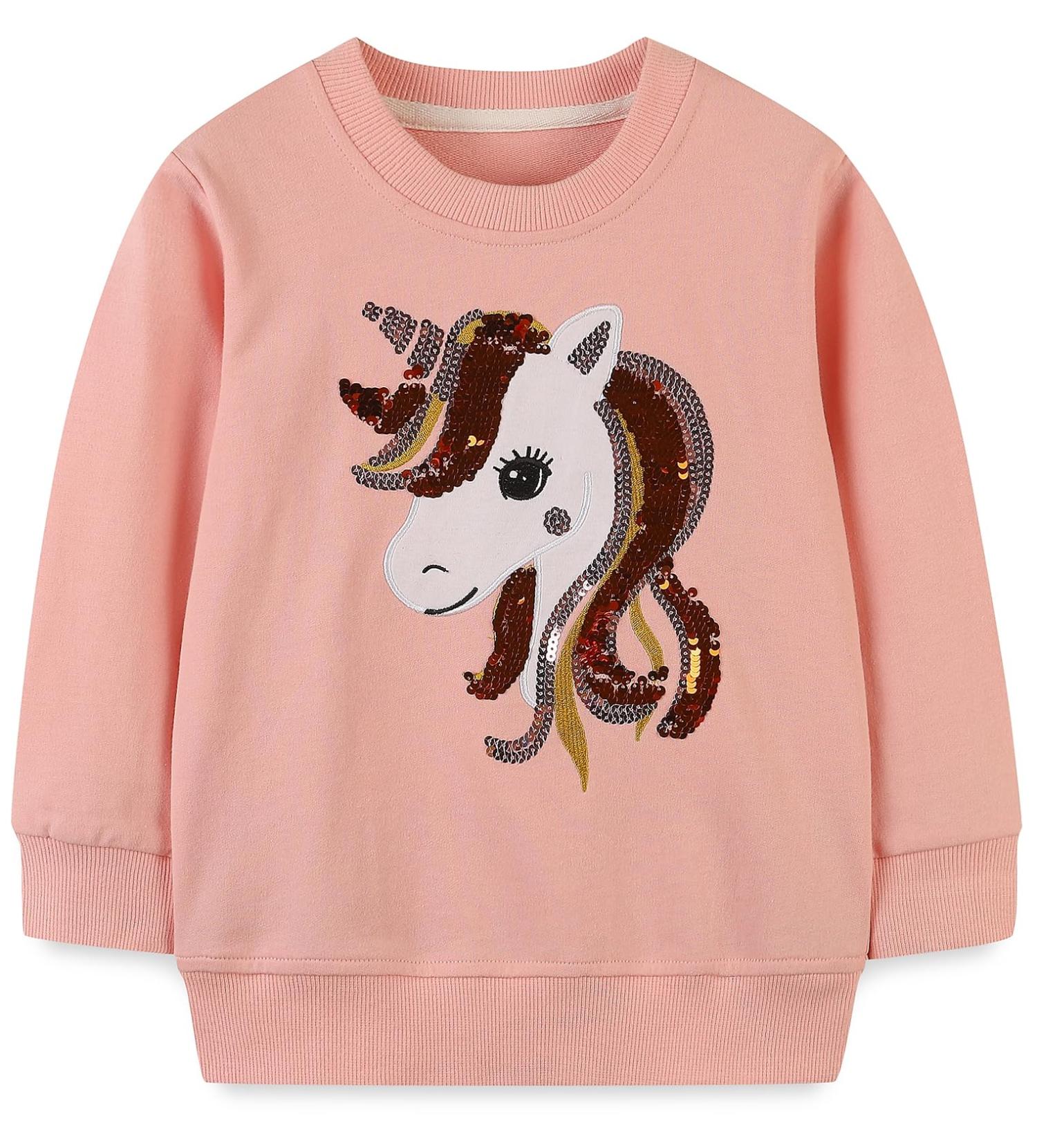 Girls Unicorn Sweatshirt for Kids | Cotton Long Sleeve Pullover | Toddler Clothes Age 2-3 Years | Casual Jumper T-Shirt | 1-12 Years - Buy Online on SooperMarket.com
