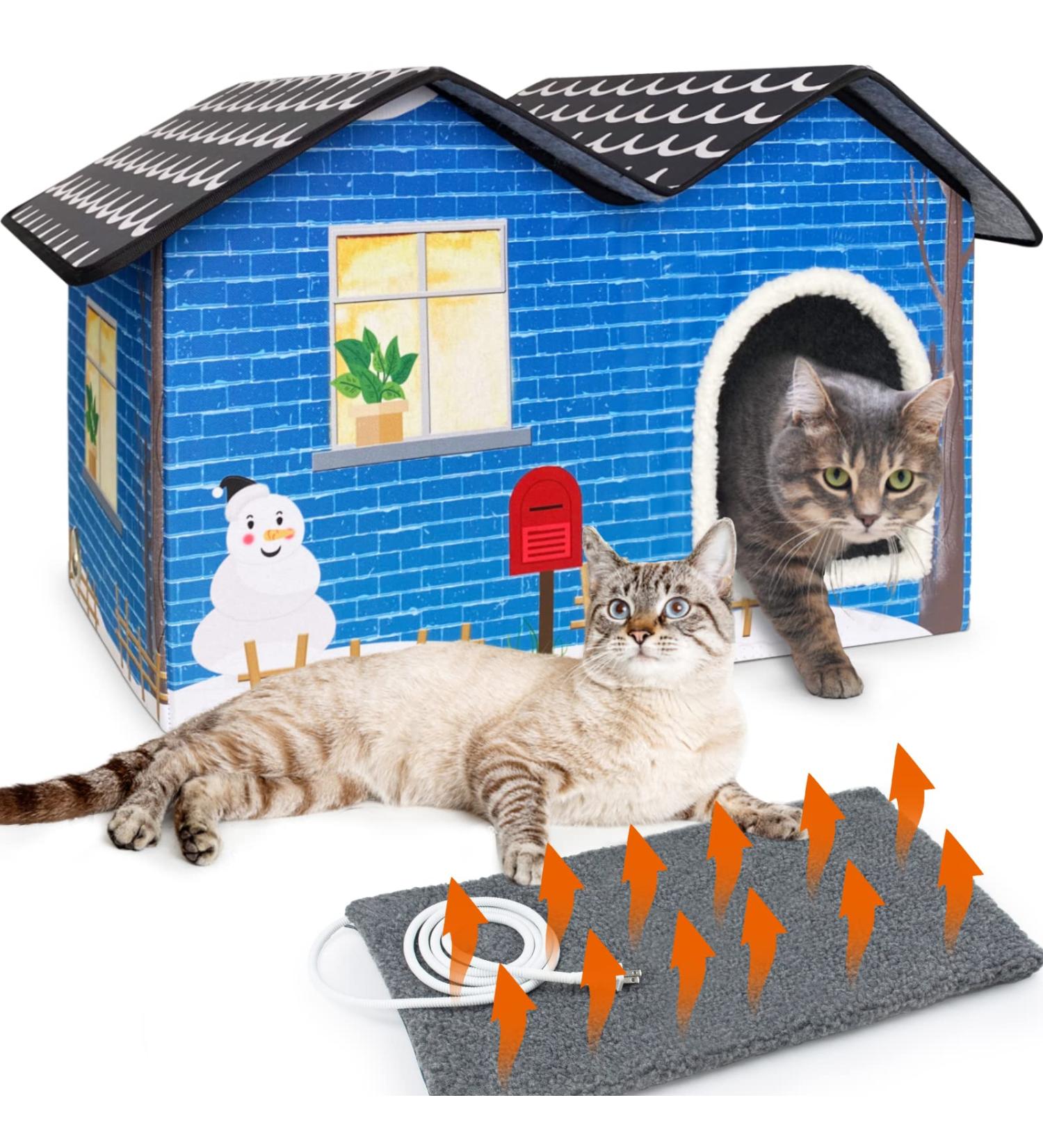 MARUNDA Large Heated Cat House with Weatherproof Pet Heating Pad - Warm and Cozy Shelter for Outdoor Cats in Winter - Easy Assembly - Buy Online on SooperMarket.com