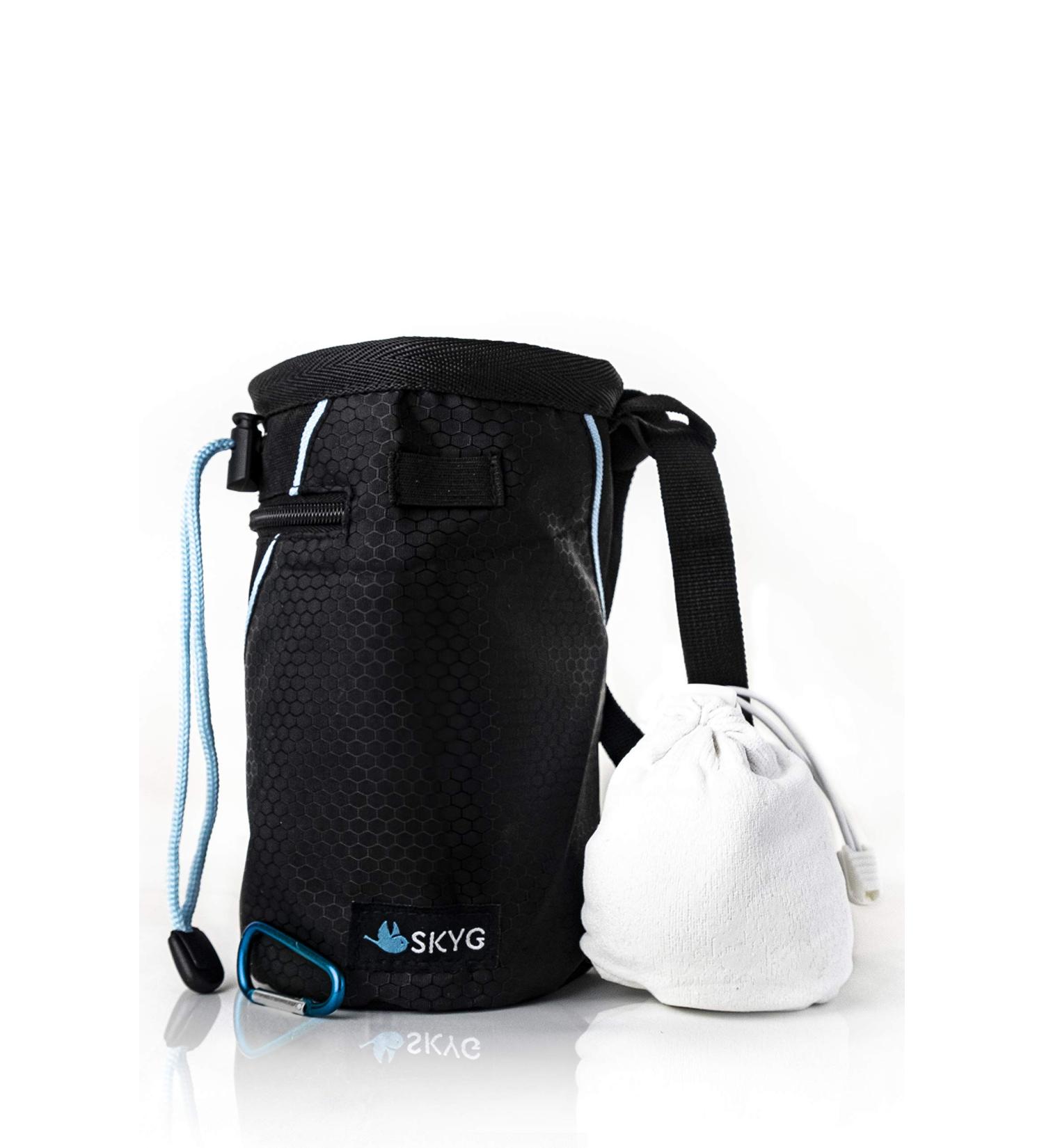 SKYG Chalk Bag for Rock Climbing with Refillable Chalk Ball - 2.3 oz - Belt, Carabiner Clip, Brush Loop, 2 Zippered Pockets - Ideal for Climbing, Bouldering, Gymnastics, Cross Fit - Buy Online on SooperMarket.com
