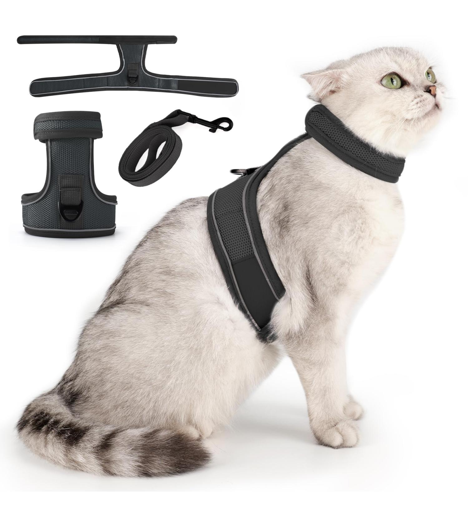 HEYWEAN Cat Harness and Leash Set - Escape Proof Kitten Harness for Outdoor Walking - Adjustable and Reflective - Dark Grey - Sizes S, M, L - Buy Online on SooperMarket.com