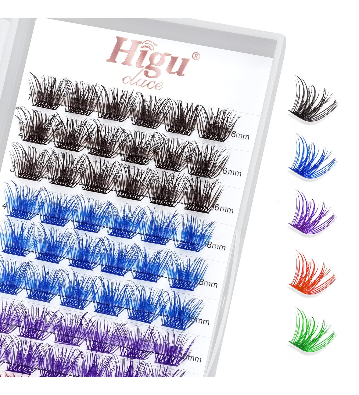 Colored Lash Clusters DIY Eyelash Extensions - 72 C/D Curl Individual Lashes in Brown, Blue, Purple, Green, Red - Thin Band DIT at Home - Volume Mix Color-D 16mm - Buy Online on SooperMarket.com