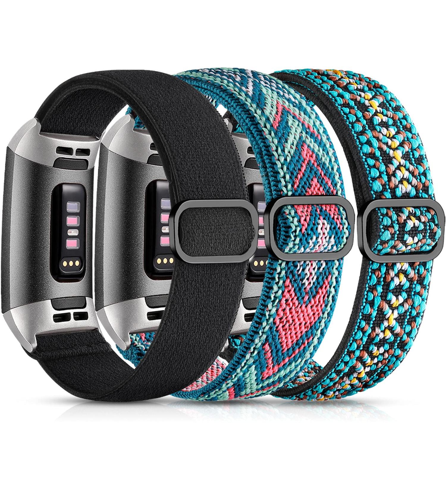 Maledan 3 Pack Elastic Band Compatible with Fitbit Charge 4 and Fitbit Charge 3 Bands for Women Men  Adjustable Stretchy Sport Strap Soft Nylon Wristband for Charge 4/ Charge 3/ 3SE Accessories Black/ Green Arrow/ Boho Flower - Buy Online on SooperMarket.com