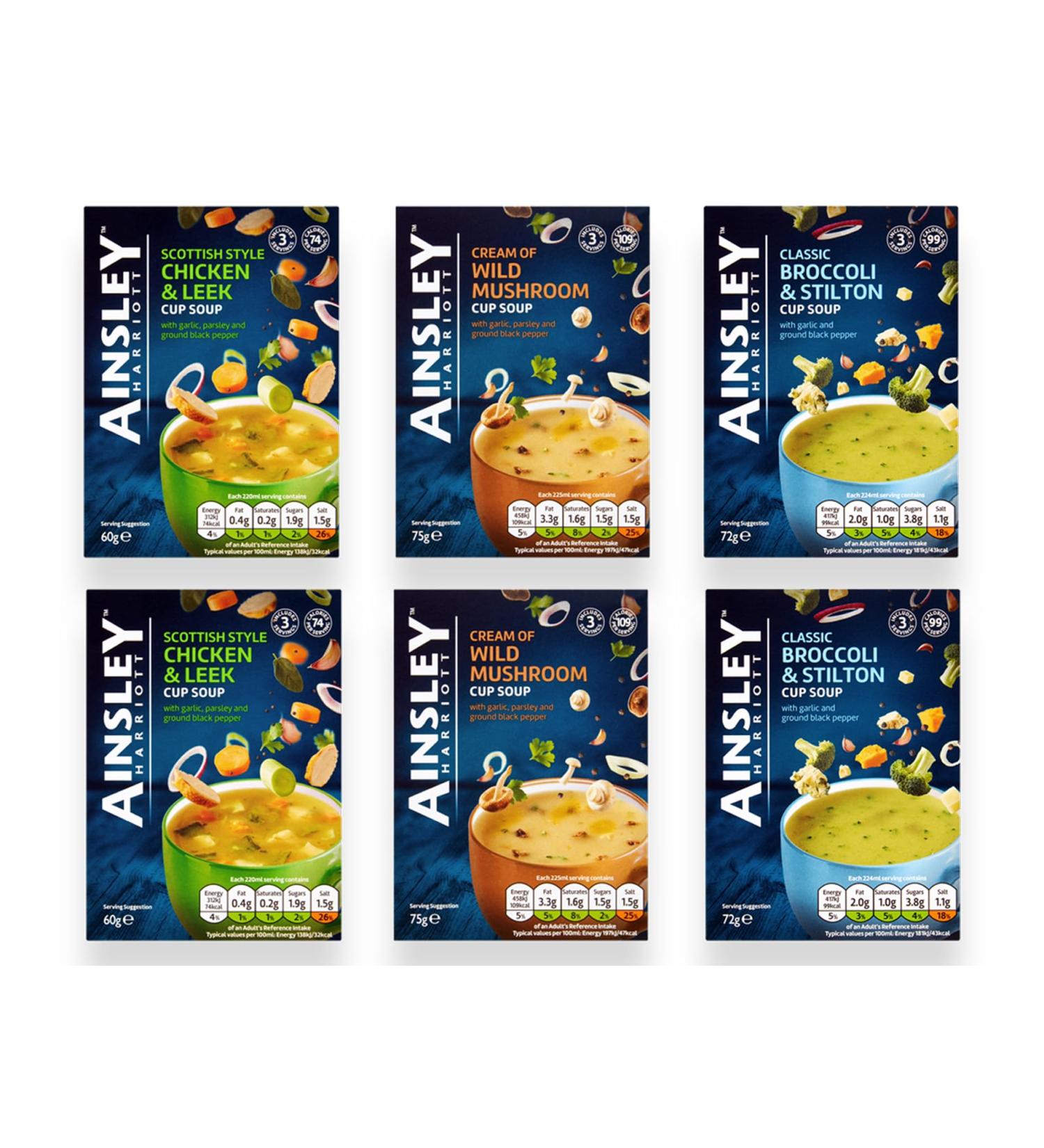 Instant Cup Soup Bundle with Chicken & Leek x2 Mushrooms x2 and Broccoli & Stilton x2 (Pack of 6 - Total of 18 Sachets) - Buy Online on SooperMarket.com