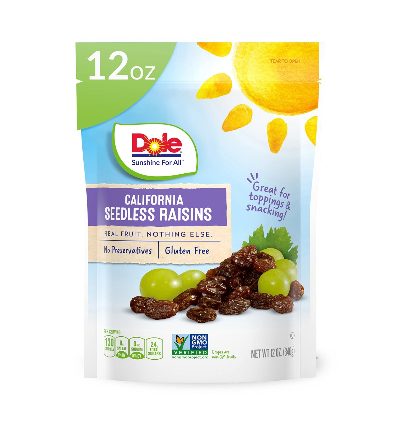 Dole California Seedless Raisins  Dried Fruit  Healthy Snack  12 Oz - Buy Online on SooperMarket.com