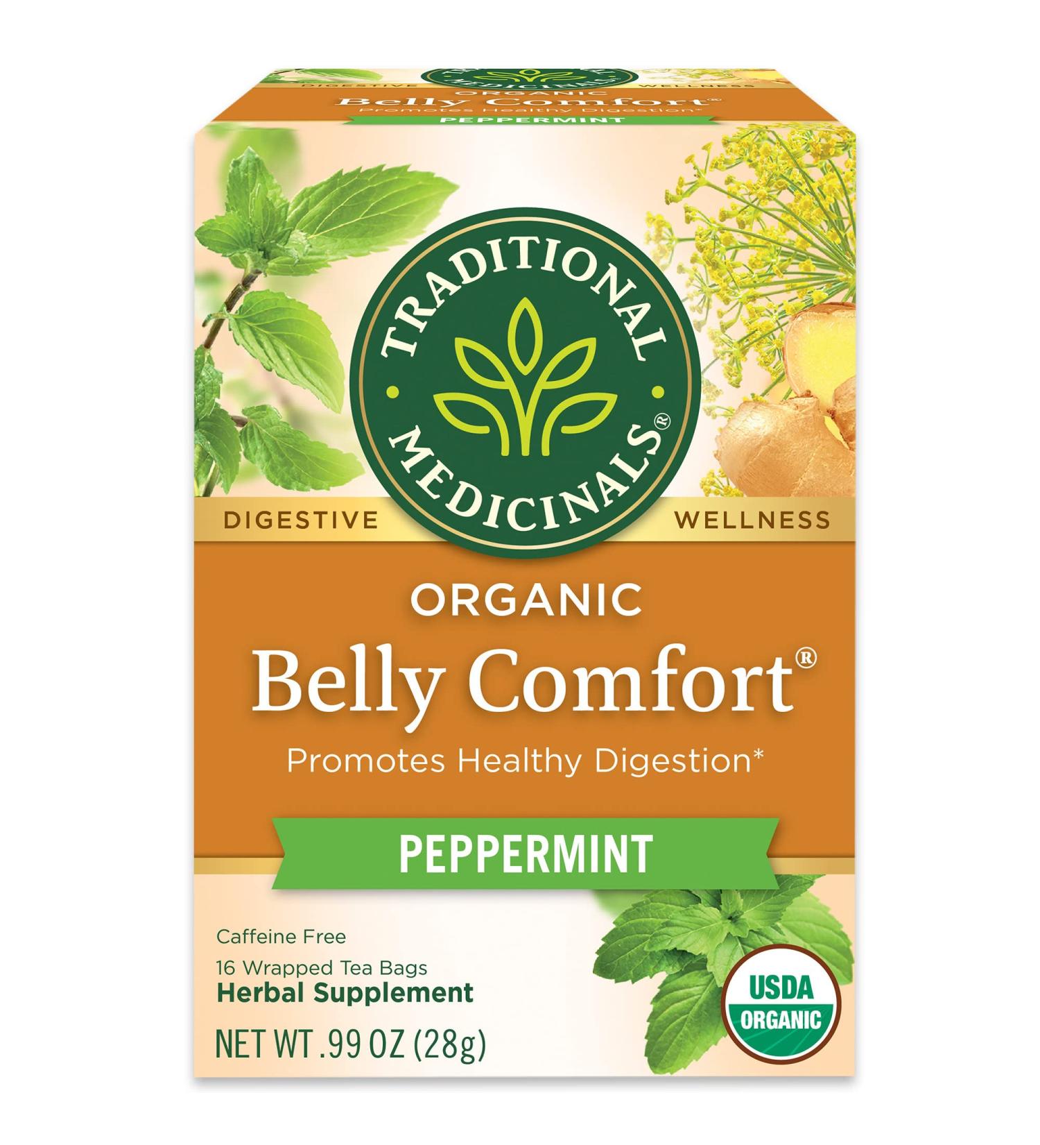 Traditional Medicinals Organic Belly Comfort Tea - Caffeine-Free Peppermint, 16 Wrapped Bags (0.99 oz) - Buy Online on SooperMarket.com