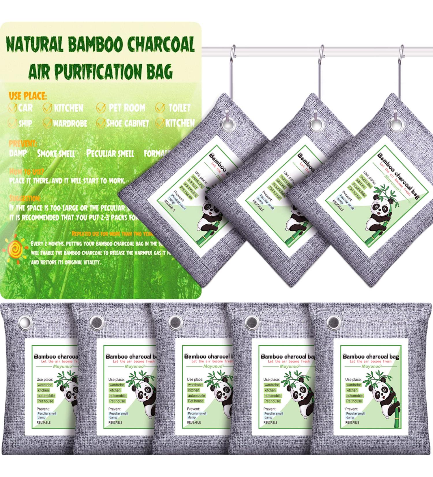 8 Pack Bamboo Charcoal Air Purifying Bags - Activated Odor Absorber and Deodorizer for Home, Car, Basement, Closet - Strong Eliminator for Musty Smells - Nature Fresh Moisture Absorbers - Buy Online on SooperMarket.com