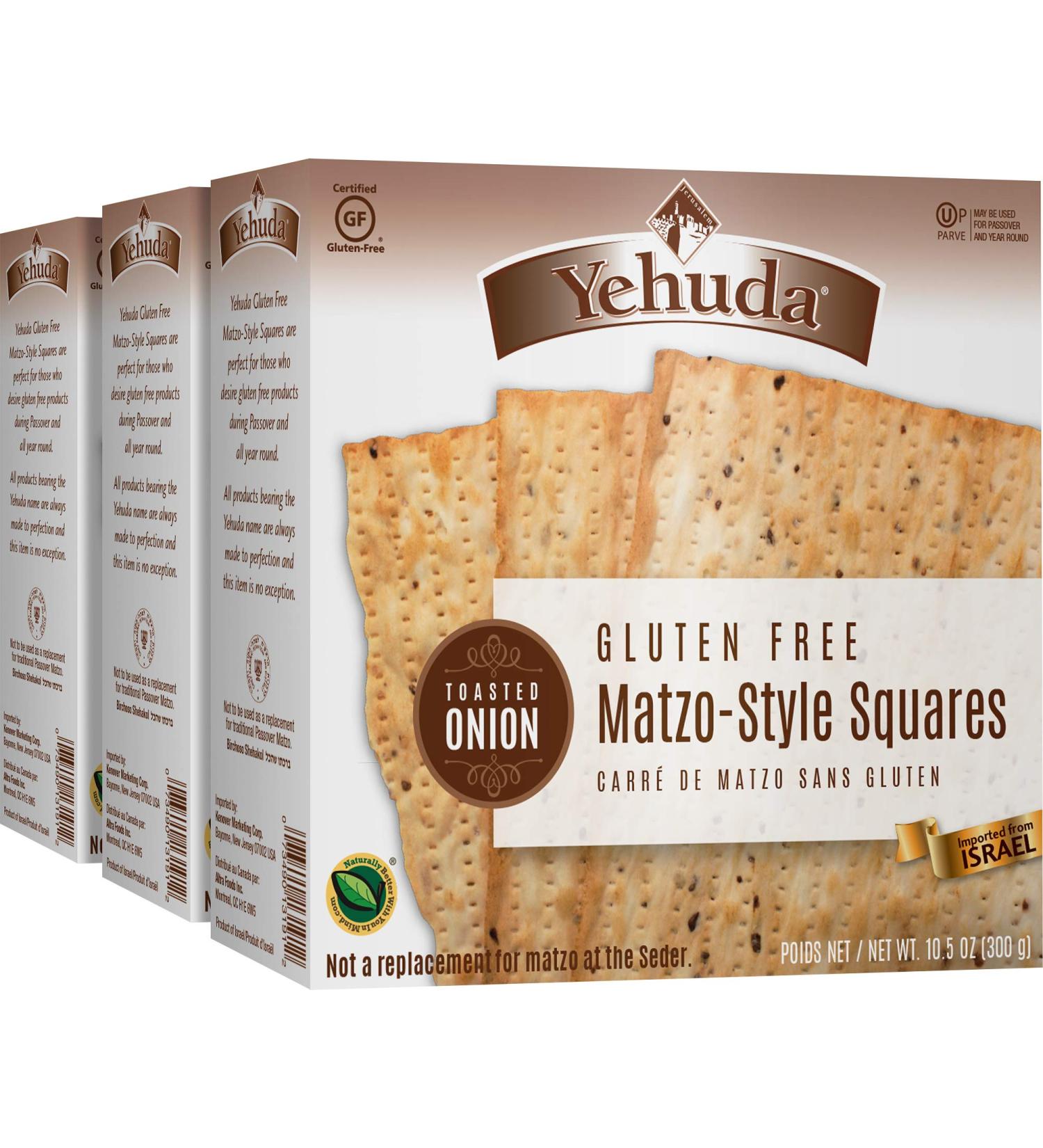 Yehuda Gluten-Free Matzo Squares Toasted Onion 10.5 oz (3 Pack) - Delicious Gluten-Free Snack - Buy Online on SooperMarket.com