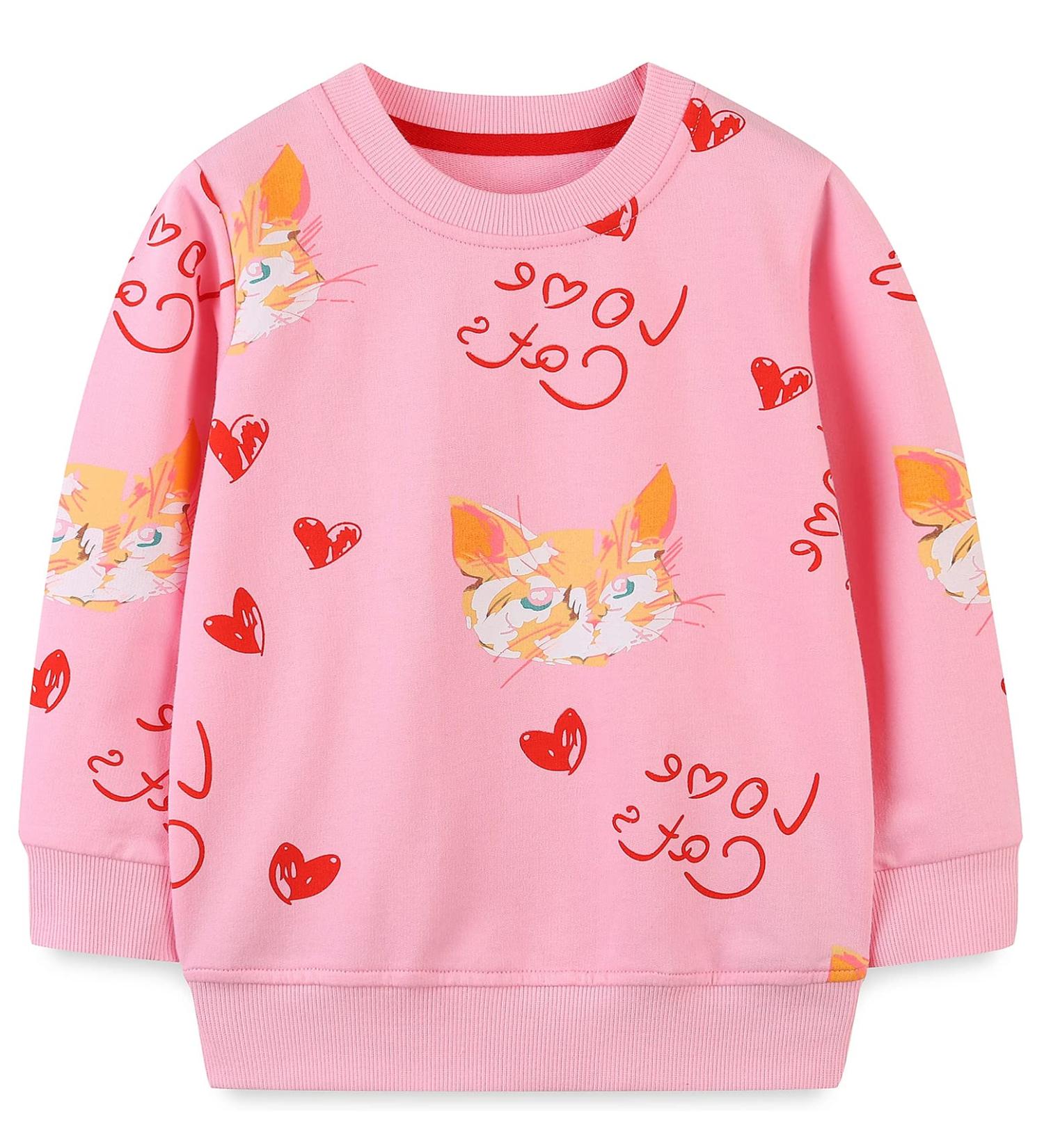 Girls Cotton Sweatshirt for Kids - Long Sleeve Pullover Jumper T-Shirt for Toddlers (5-6 Years) - Cat Design - Ages 1-12 Years - Buy Online on SooperMarket.com