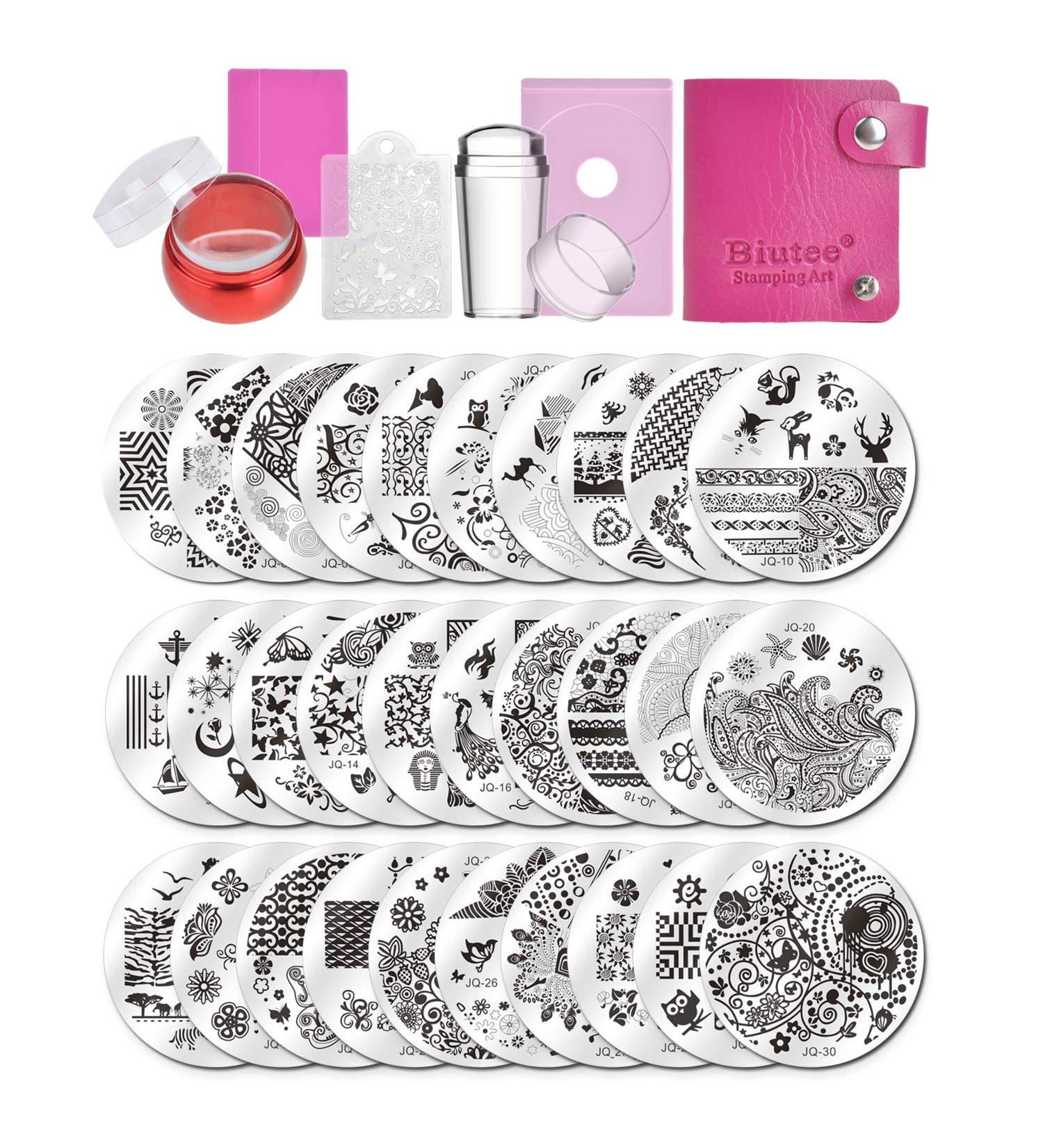 BIEUTEE Nail Art Stamp Template 30 Designs Nail Stamping Stencil Complete Set with 1 Stamp & 2 Scrapers for Stunning Nail Art - Buy Online on SooperMarket.com