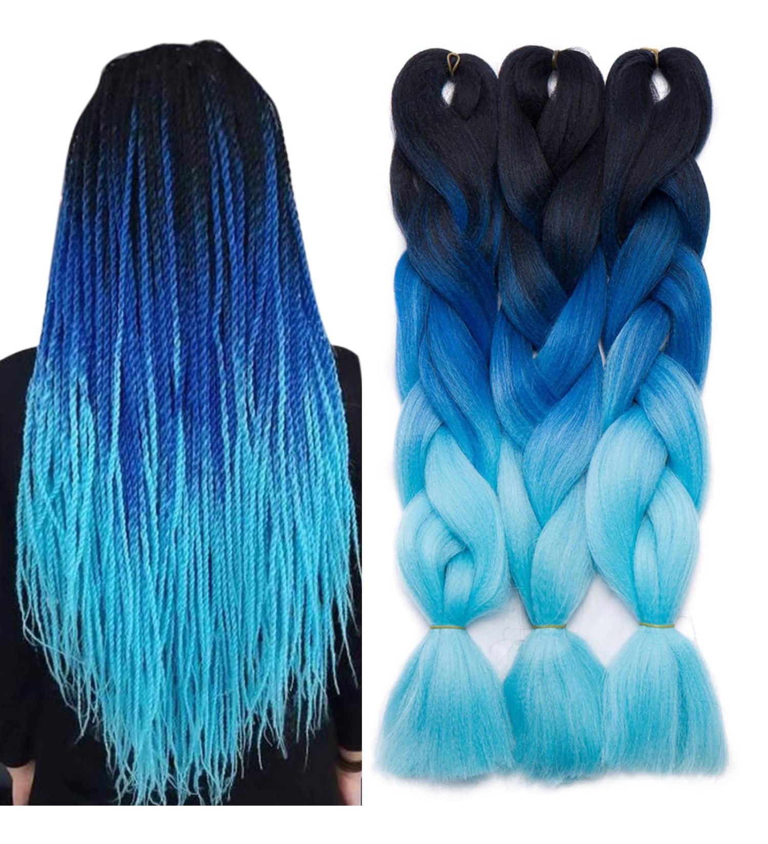 Tess Braids Extensions Blue 60 cm | Jumbo KanCalon Hair for Box Braids | 100g #48 Ombre - Premium Quality Hair Extensions - Buy Online on SooperMarket.com