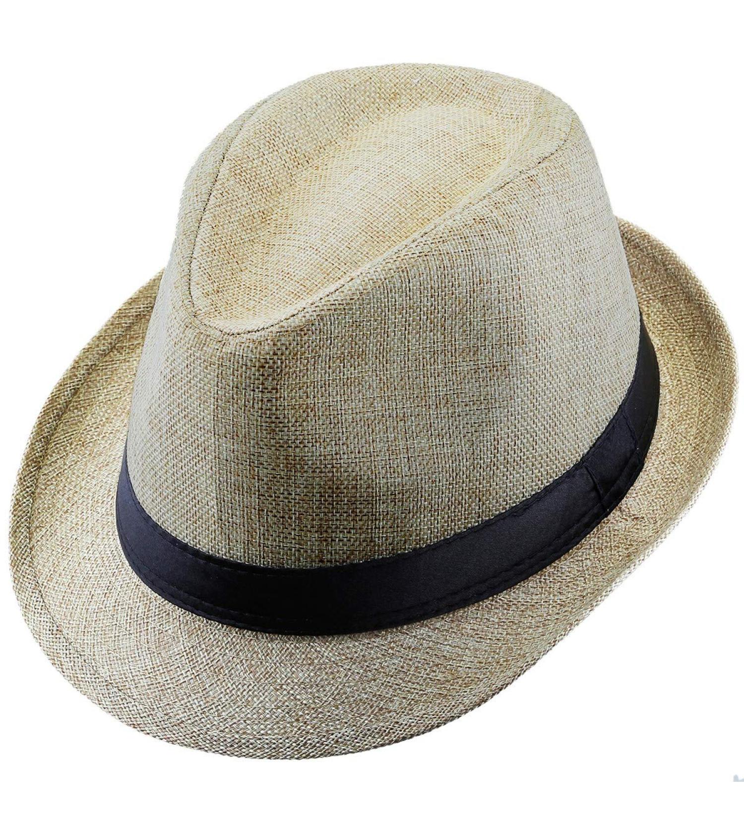 moonsix Classic Fedoras Hats Short Brim Panama Jazz Hat Straw Hat Cap for Men Women Costume Accessories,Beige