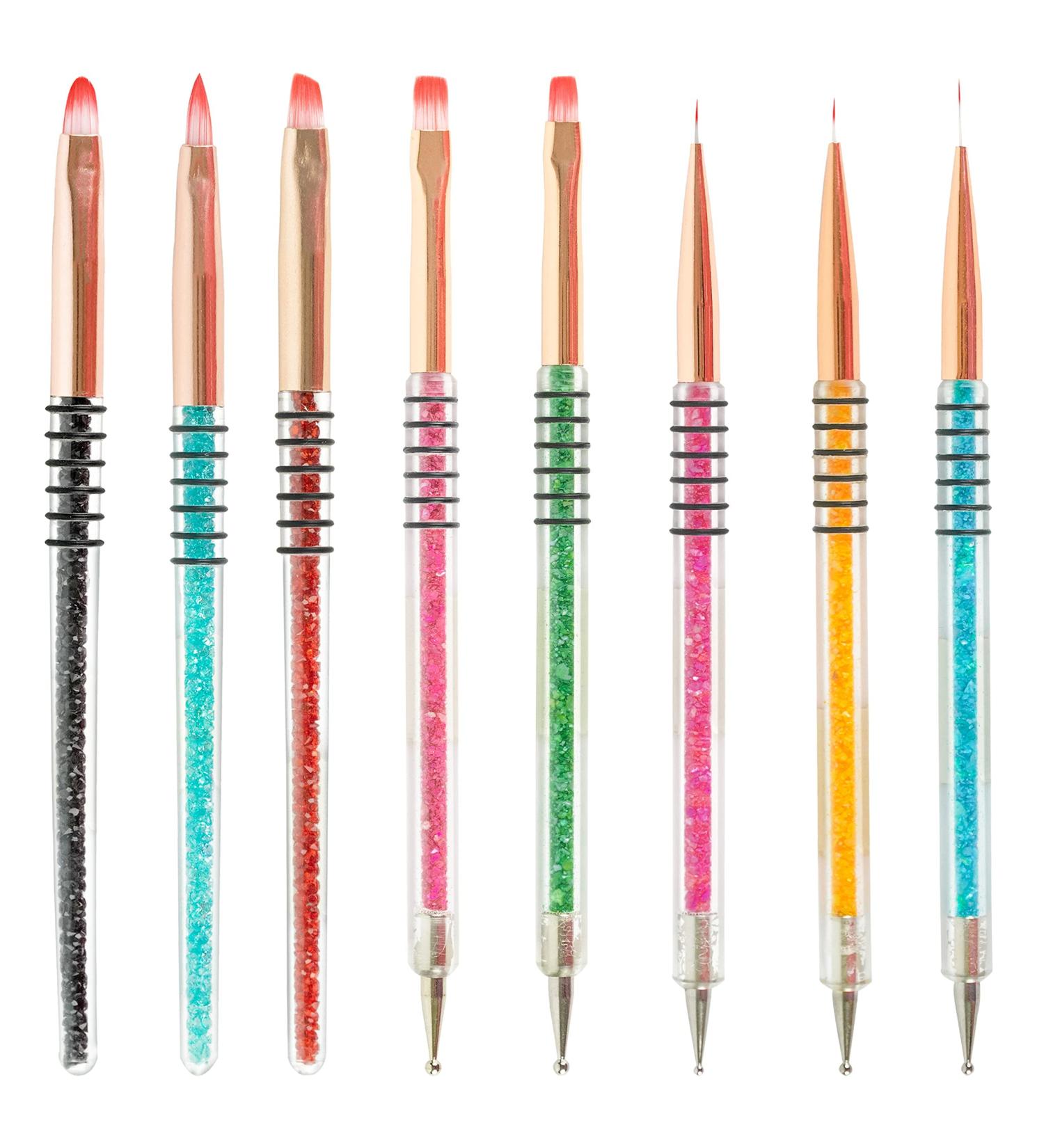 Dazzl Nail Art Brushes for Gel Nails - 8PCS Glitter Handle Brushes in 8 Designs for Painting, Dotting, Drawing - Alloy & Acrylic Material - Buy Online on SooperMarket.com